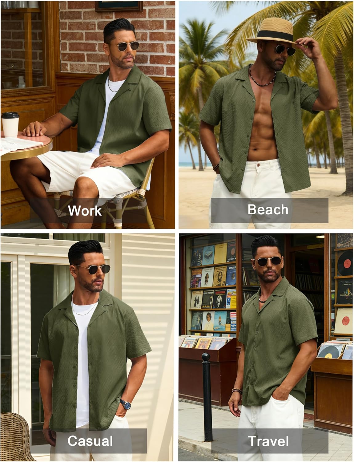 Cotrasen Men's Casual Short Sleeve Button Down Shirt Cuban Textured Summer Beach Shirts - Image 4