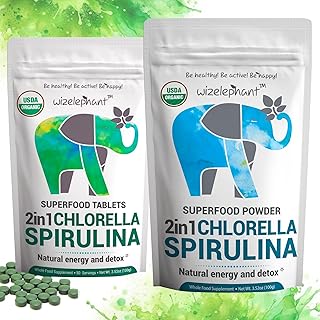 Wizelephant Chlorella Spirulina Powder Organic + Spirulina Chlorella Tablets | Organic| Rich in Chlorophyll | Greens Super...