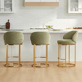 CHITA Counter Height Bar Stool, Swivel Barstools Set of 3, Upholstered B...