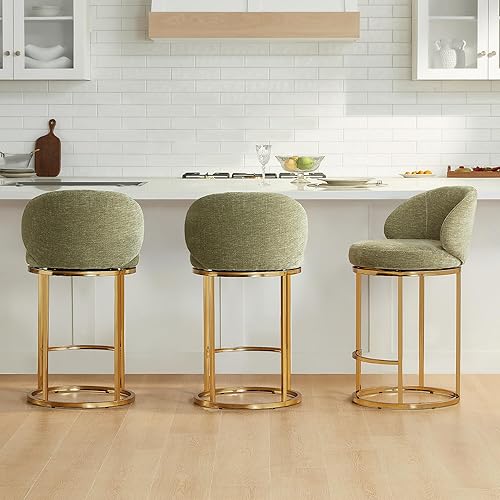 CHITA Counter Height Bar Stool, Swivel Barstools Set of 3, Upholstered Barstools with Backs, Matal Base, 26.8" Seat Height, Sage Green