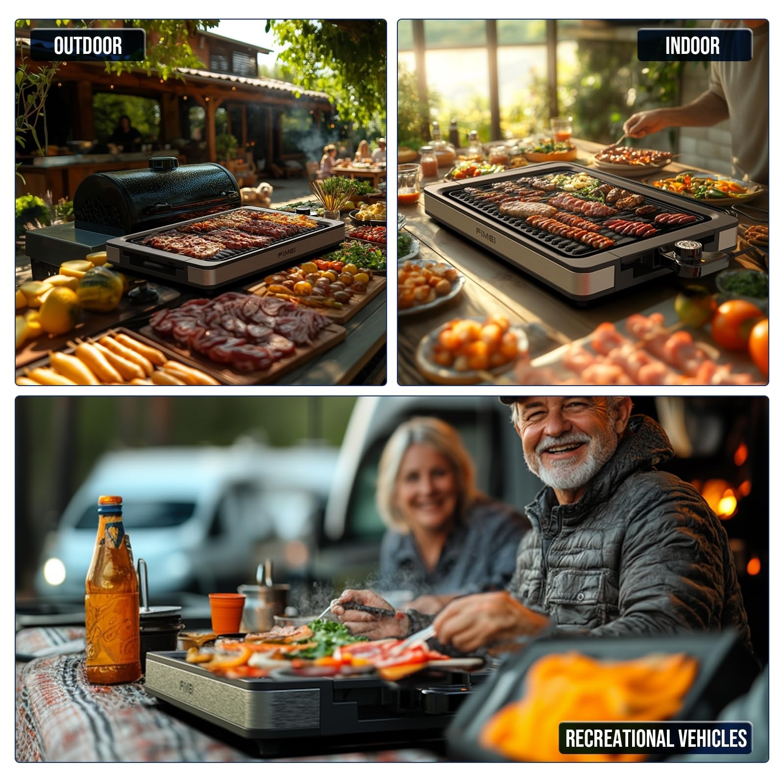 FIMEI Piastra Elettrica 1800W, Griglia da Tavolo Rivestimento Antiaderente, Piastra e Vassoio Lavabili in Lavastoviglie, Barbecue Elettrico Temperatura Regolabile, Interni ed Esterni