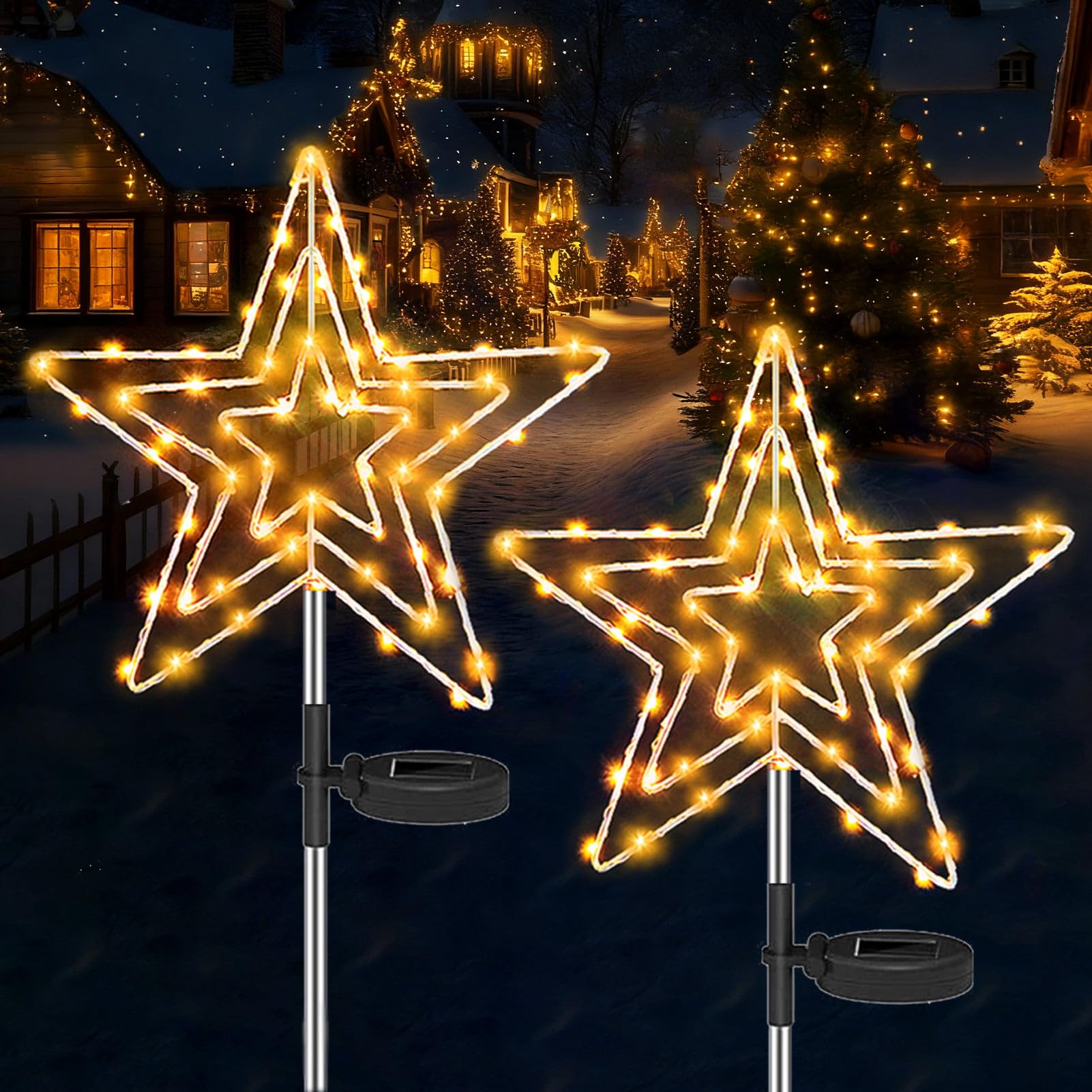 Cozymeow Garden Lights Solar Christmas Star Lights Outdoor, 2 Pack 75 LED Large Star Christmas Stake Lights