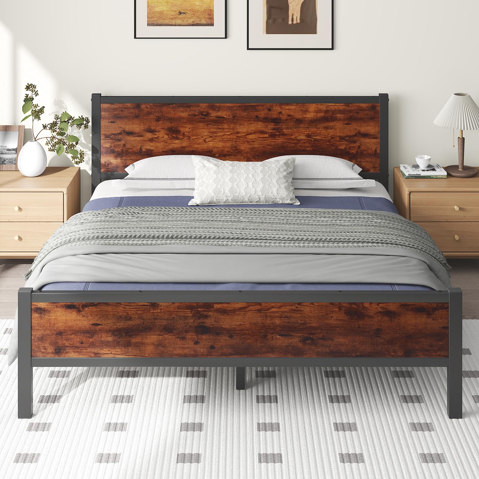 (Similar product incomplete)Queen Bed Frame with Wood Headboard,Platform Bed Frame Queen Size with Wood Slats,All-Metal Support System,Large Under Bed Storage, No Box Spring Needed, Easy Assembly, Noise Free, Brown