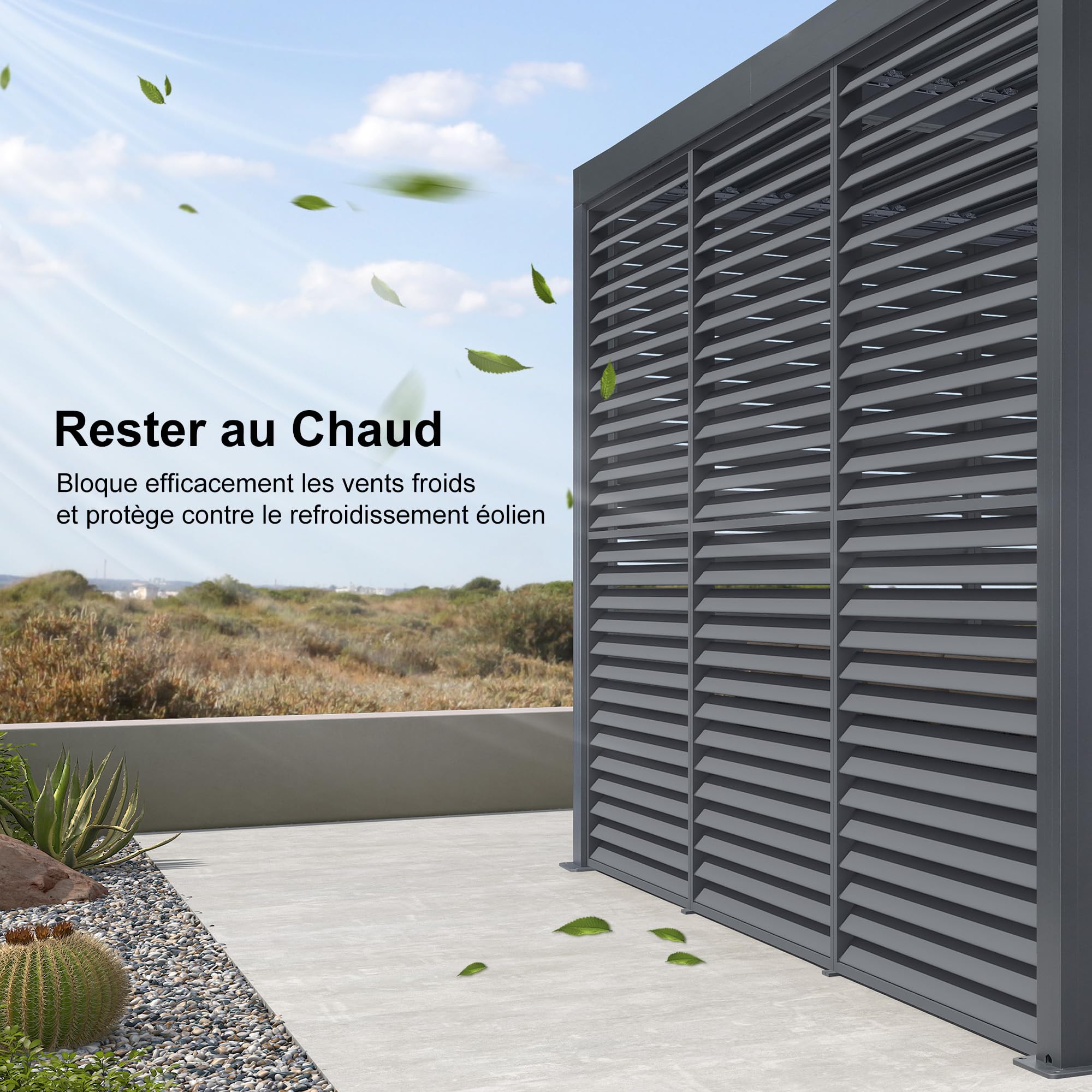 PURPLE LEAF Pergola Bioclimatique Panneau Brise-Vue (1/4 côté 4,24 m)，Gris | Compatible avec la pergola de jardin extérieur PURPLE LEAF 4,24 m, Stable au vent, Intimité renforcée, Installation facile
