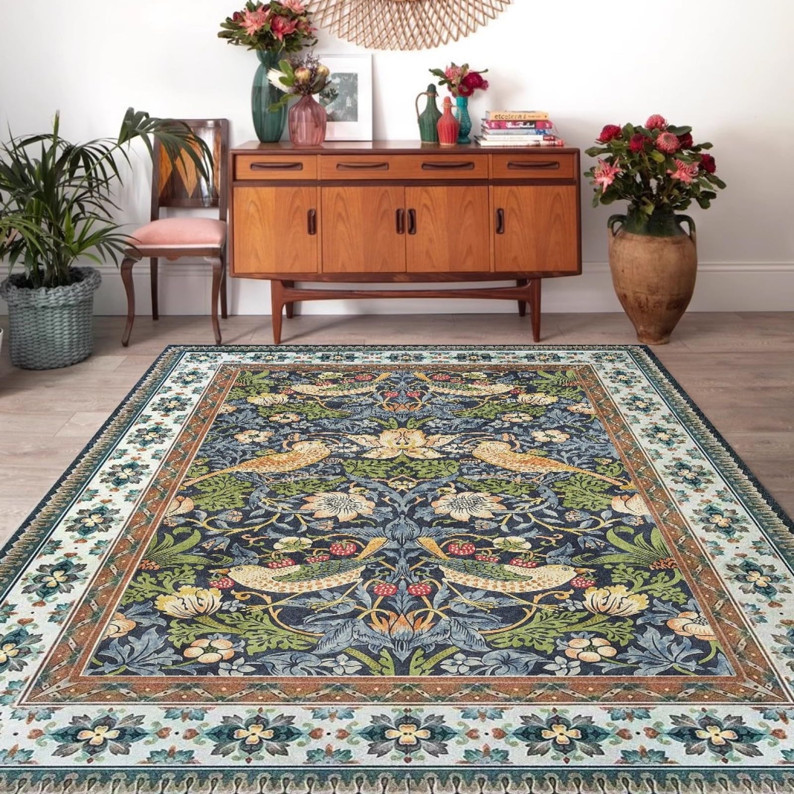 Tapis antidérapant grand salon bleu rétro 160x230 cm poil ras