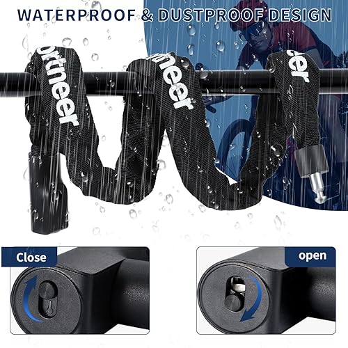 Miniatura 5 de Sportneer Cerradura de cadena antirrobo de alta seguridad de 0.236 in de grosor con llaves, 3.2 pies de largo resistente para bicicleta,