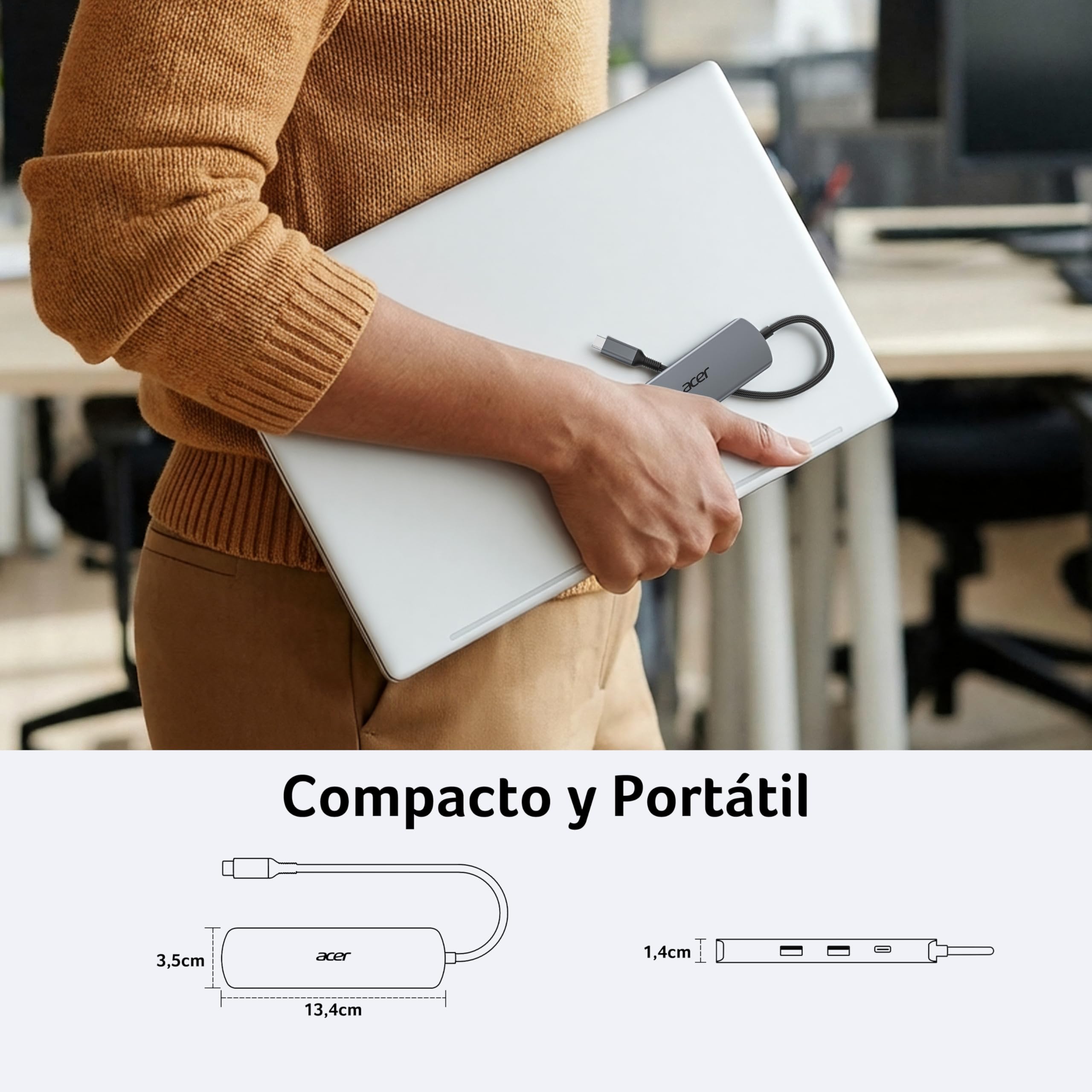acer Hub USB C Ethernet de 1000Mbps, Adaptador HDMI 4K@60Hz, 1*USB-C 5 Gbps, 2*USB-A 3.0, PD 100W, Docking Station Multipuerto para iPhone 17/16, MacBook iPad Pro, Mac, Surface, Galaxy S25/26, etc.