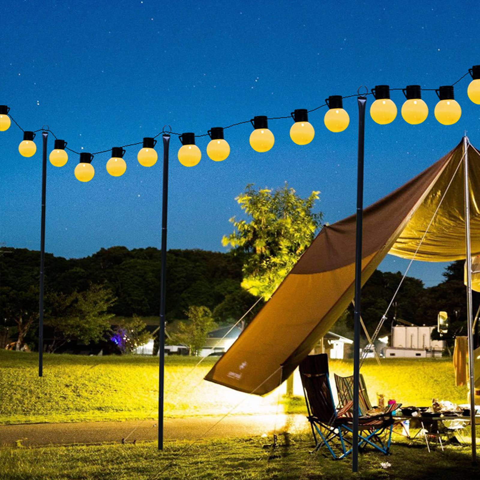 MENAYODA 2 Stück Lichterkettenstangen für den Außenbereich, 2.4m Stangen für Außenlichterkette, Metallstangen mit Haken für Terrassen-Lichtstangen, Gartenparty, Hinterhof, Partys