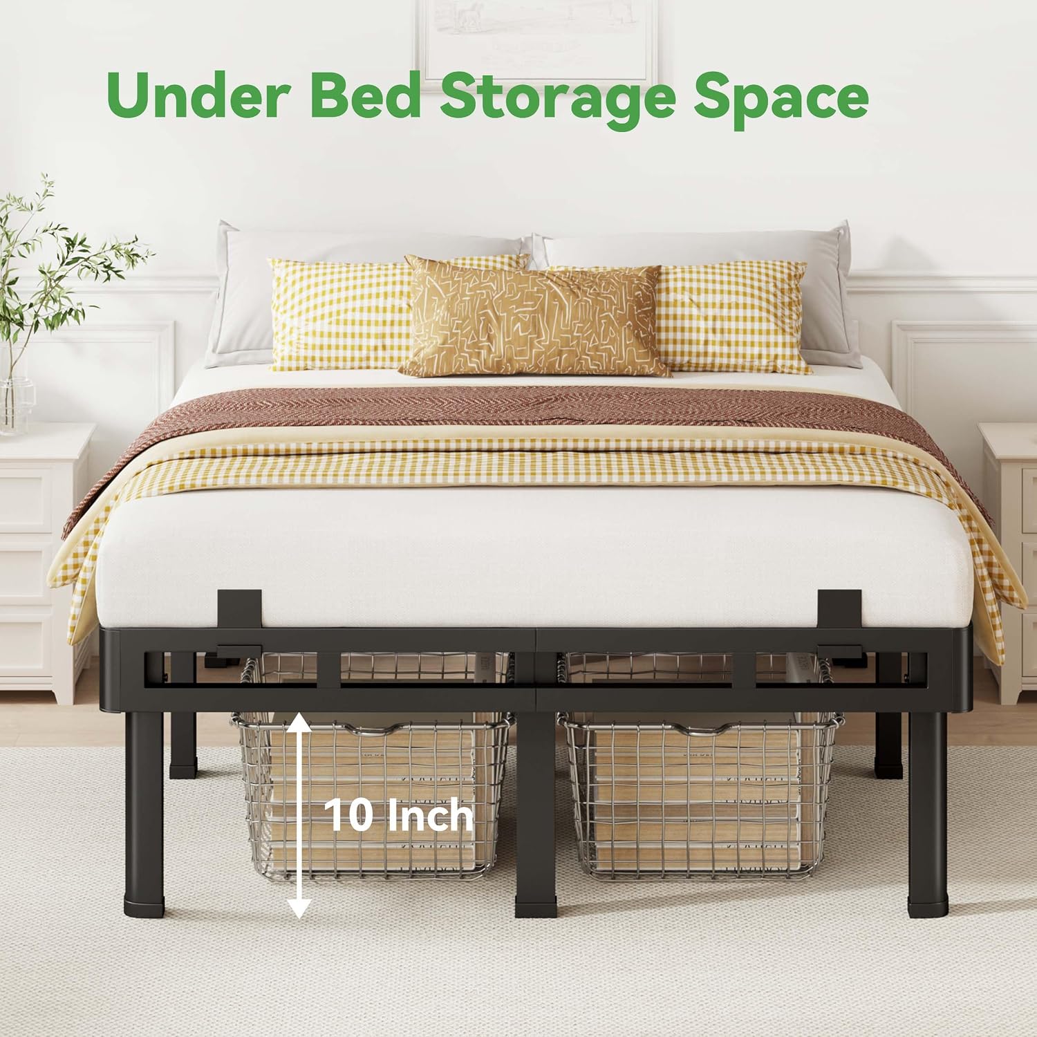 Superay Full Bed Frame, 14 inch Metal Bed Frame & Box Spring 2 in 1 Design
