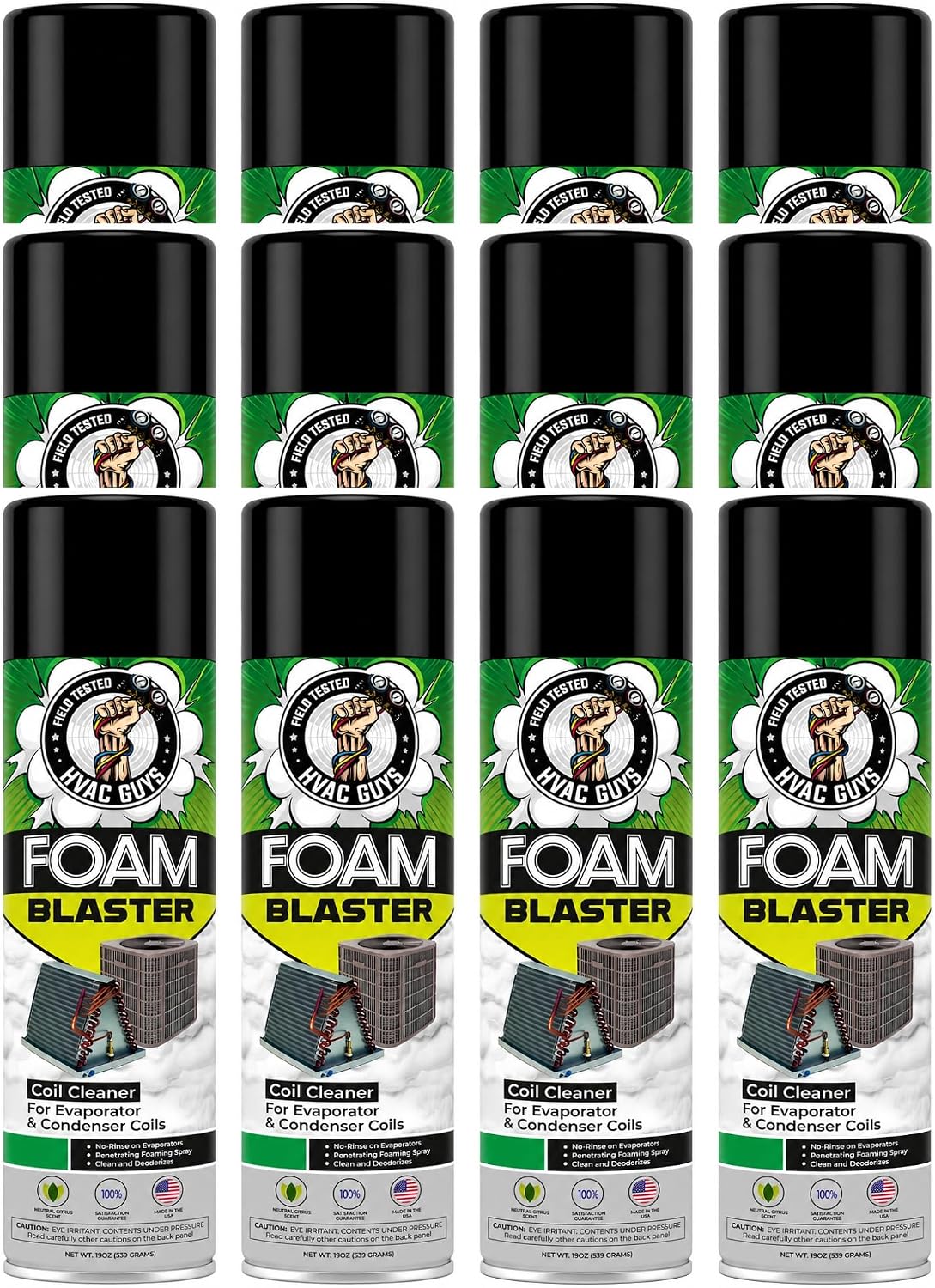 Leak Saver Foam Blaster AC Coil Cleaner Foam Spray | HVAC Coil Cleaner for AC Unit | Professional Deep-Penetrating Formula for Evaporator (No Rinse) & Condenser (Light Rinse) - 12 Pack