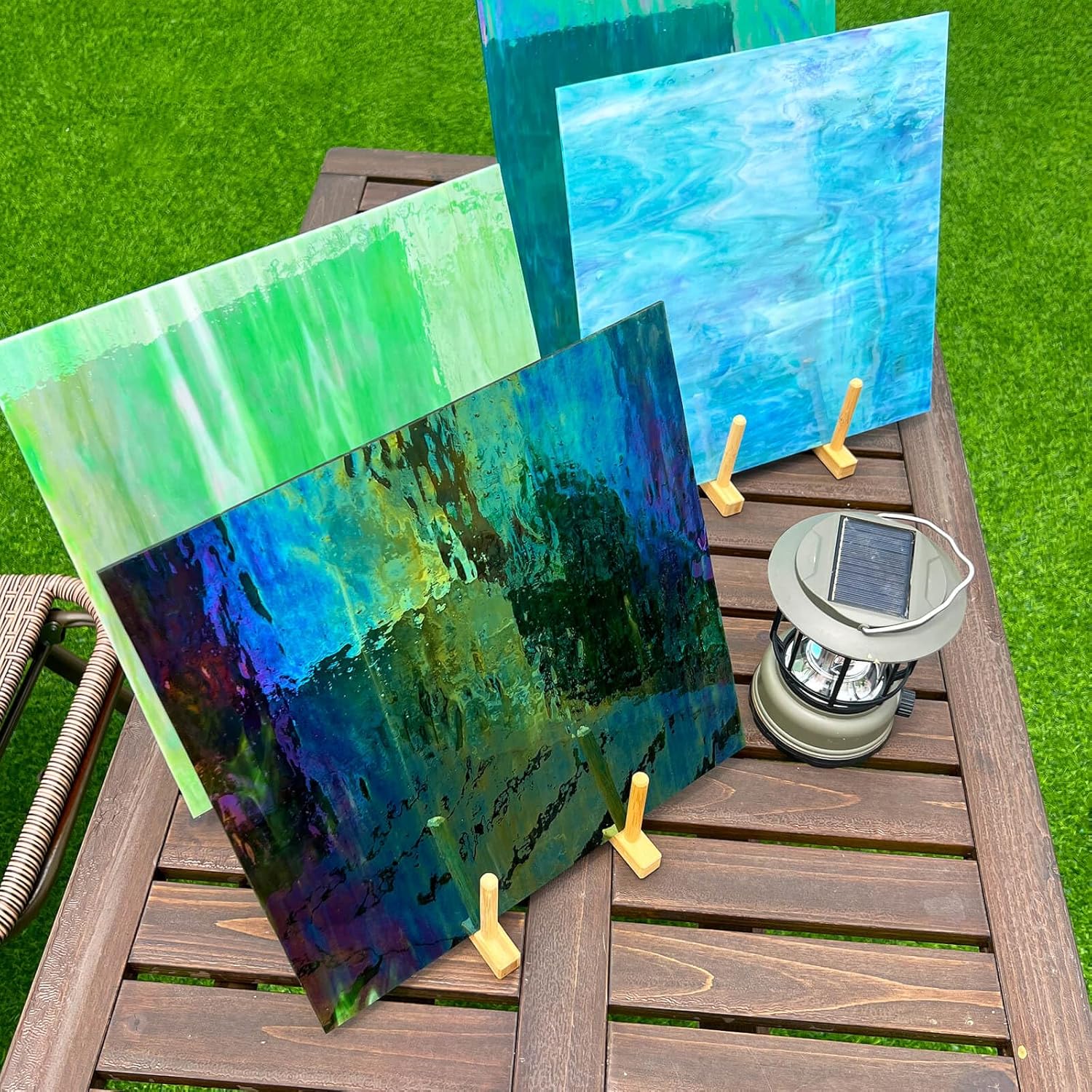 LITMIND 4 Sheets 12” x 12” Iridescent Stained Glass Variety Pack, Perfect for Stunning Crafts, Projects, and Mosaic Artistry (Blue & Green/Opaque)