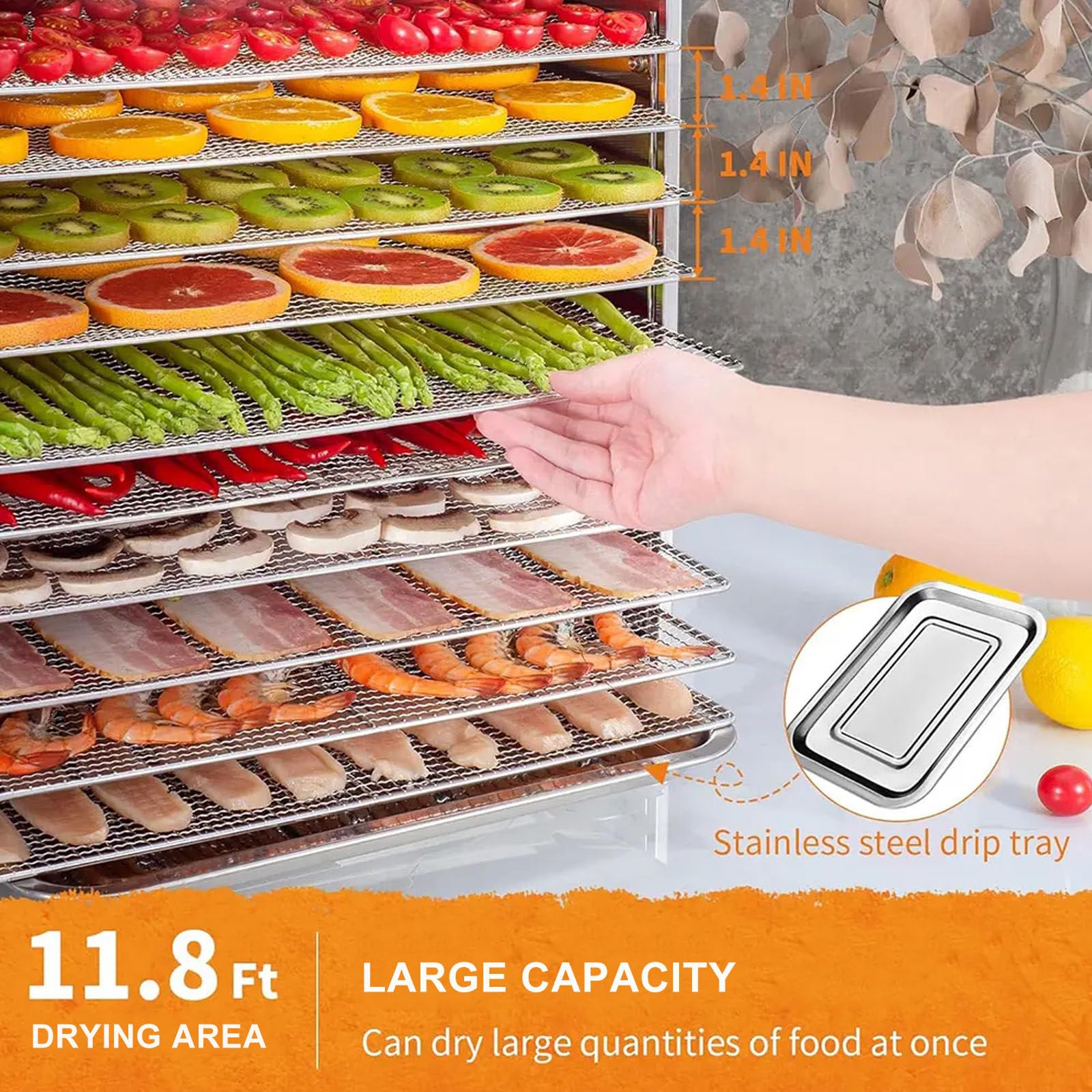 Disidratatore Commerciale, Essiccazione Di Alimenti A 16 Strati Per Carne Secca, Frutta, Carne, Erbe - Essiccatore Per Alimenti In Acciaio Inossidabile, Essiccatore Per Biltong,220V