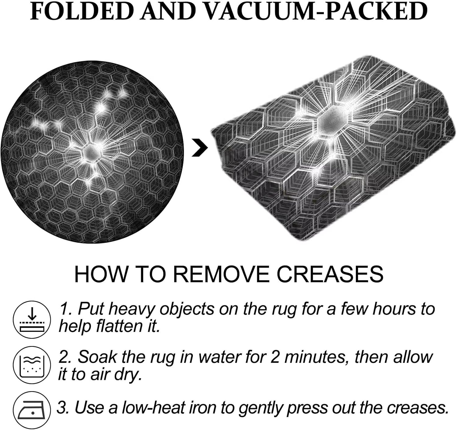 Geometric Round Rug 5ft 3D Honeycomb Circle Rugs for Living Room Bedroom Playroom Dorm Office Modern Aesthetic Area Rug Floor Mat Carpet Doormat, Black and White