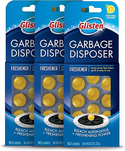 Glisten Ambientador triturador de basura, eliminador de olores para fregadero, rápido y fácil de usar, aroma a limón, 30 cápsulas en total