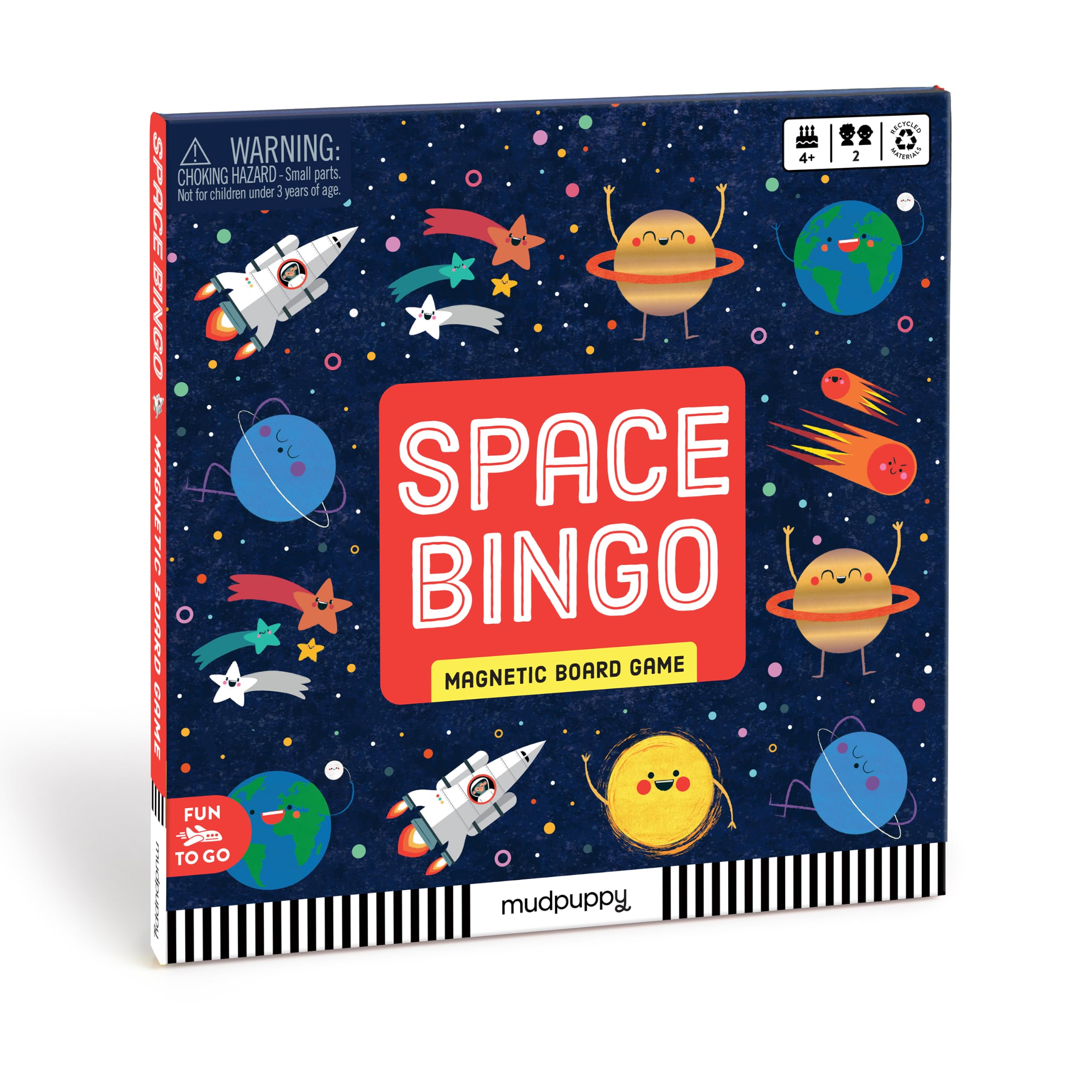 Mudpuppy Space Bingo – Outer Space Version of Travel-Friendly Magnetic Board Game with Adorable Illustrations of Planets for Children Ages 4 to 10, 2-6 Players