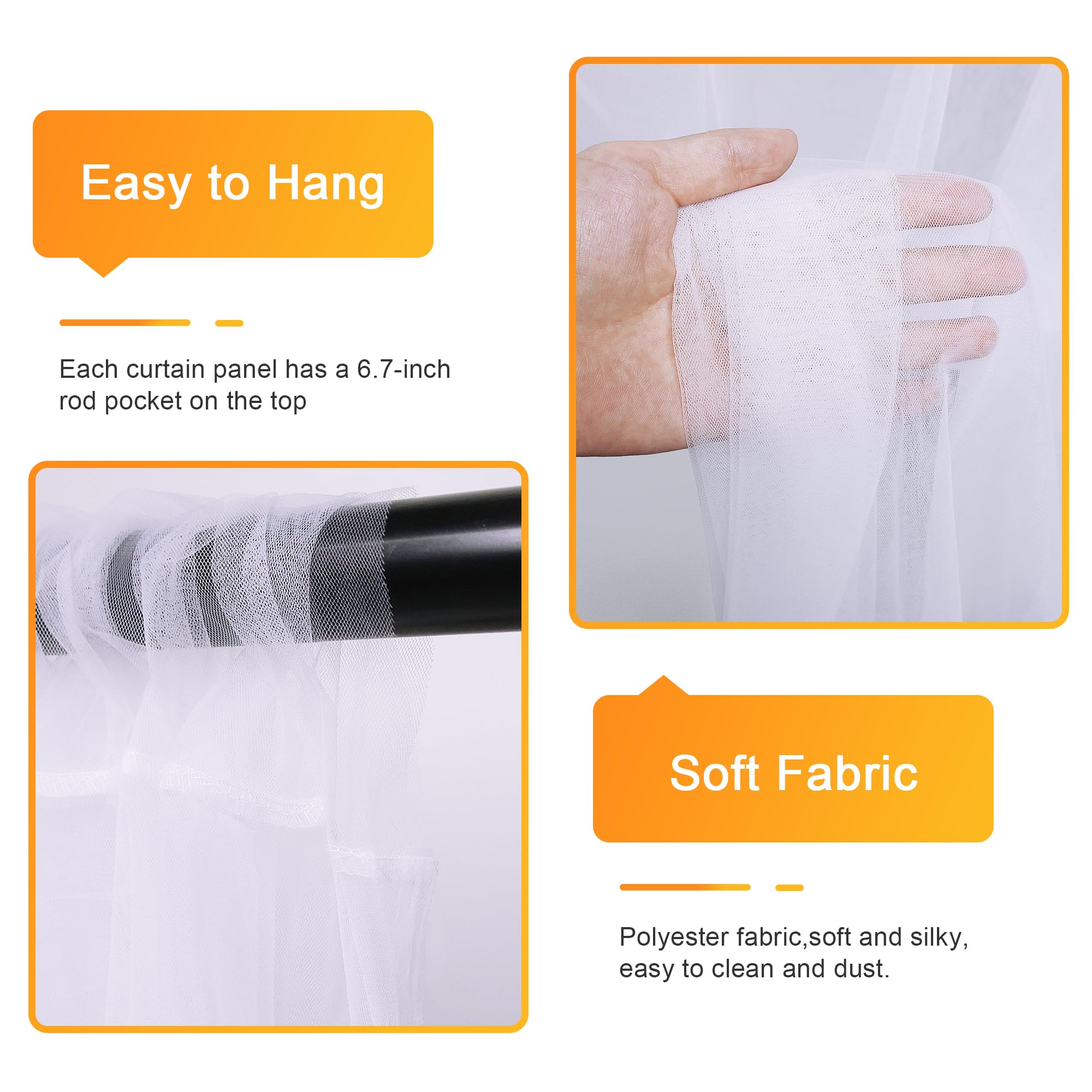 Fomcet Tüllvorhänge mit Lichterkette, weiß, 6,4 x 2,4 m, transparente Hintergrundvorhänge für Partys, Hochzeiten, Babypartys, Fotoshootings, Dekorationen (4 Paneele, 15,7 x 2,4 m)