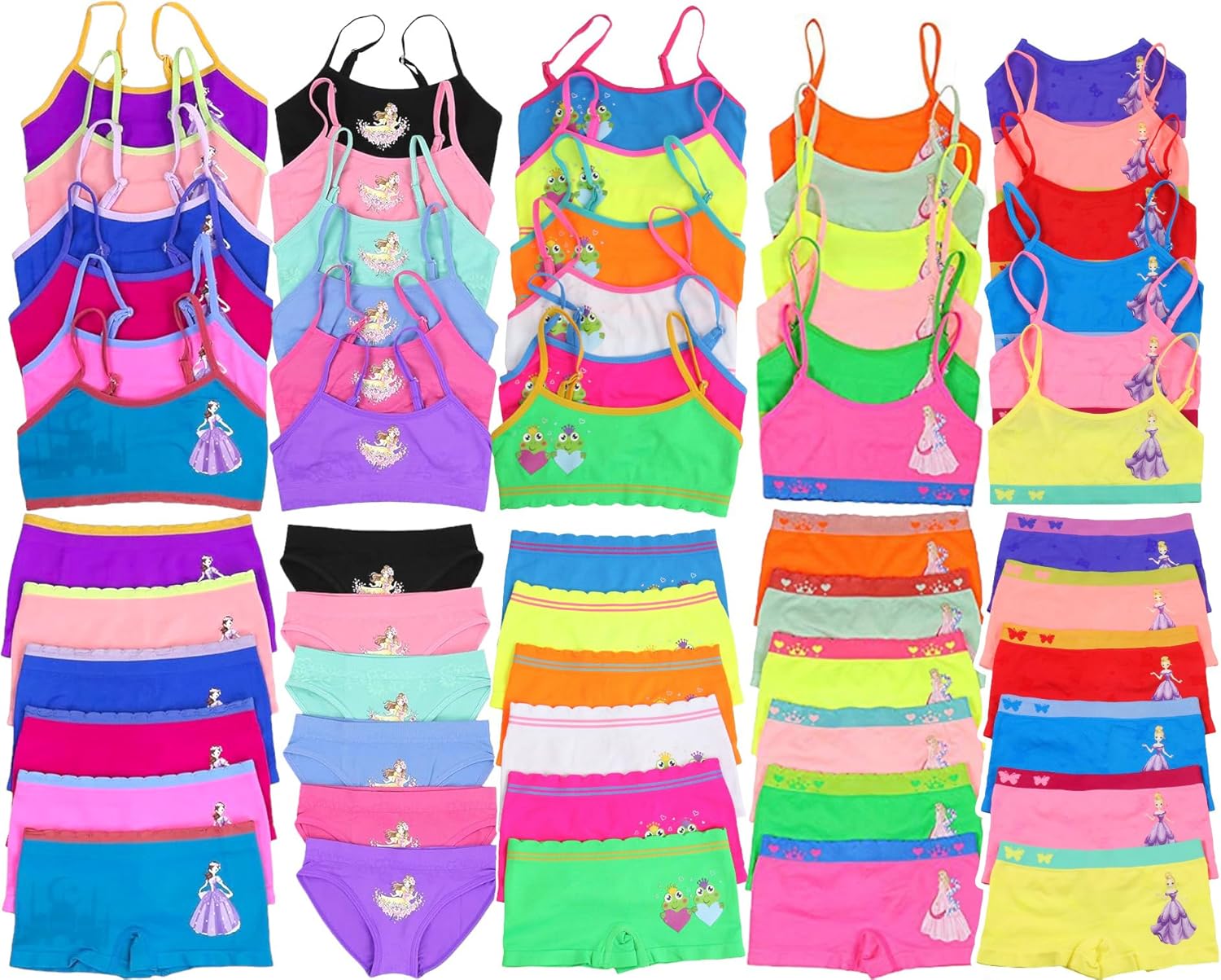 ToBeInStyle Girl Pack of 6 Set Spaghetti Strap Training Bras & Boyshorts Bikinis - Image 4