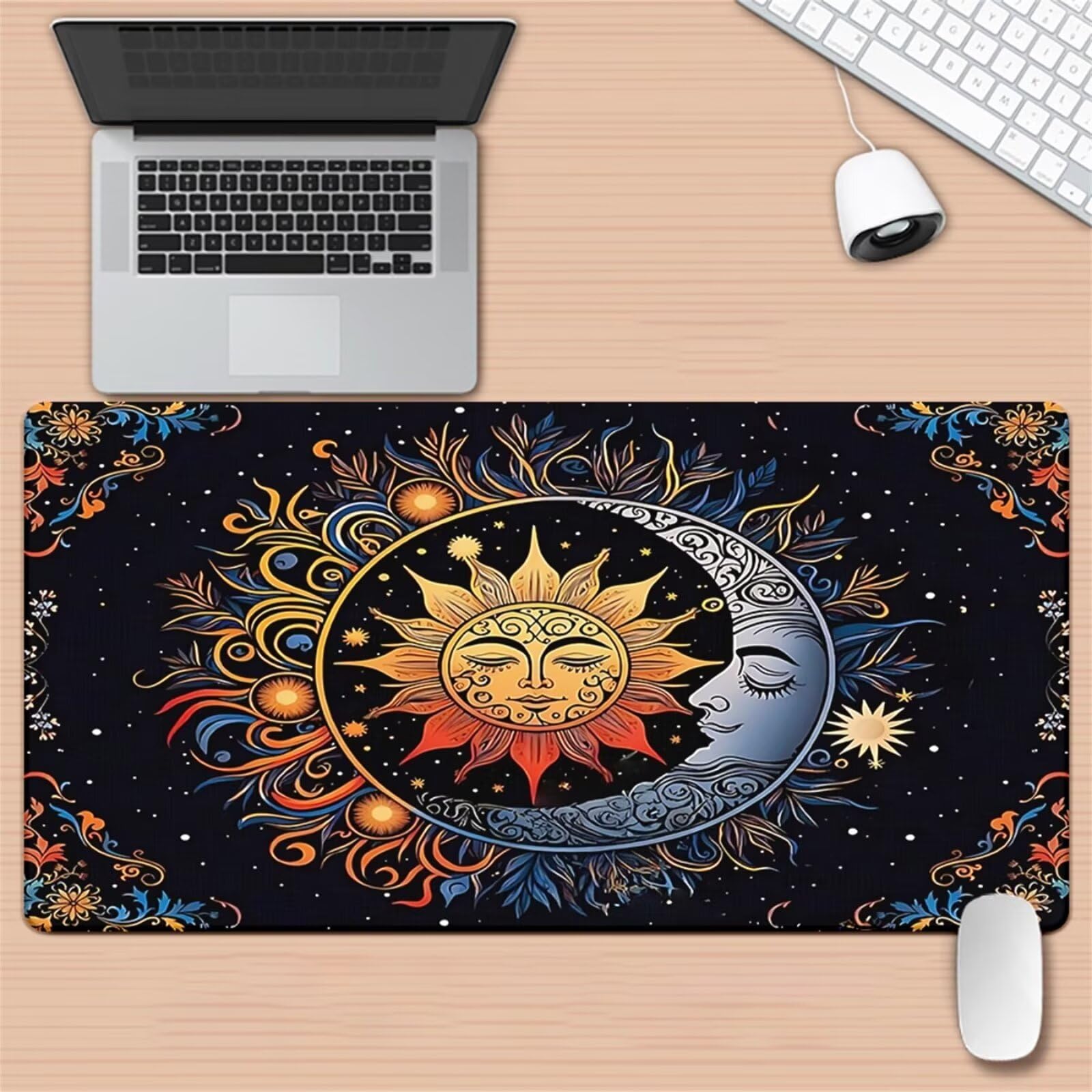 Tappetino Mouse da Gioco 1200x600x2mm, Sole Luna Mouse Pad XXL ad Alta Precisione e Velocità, Base in Gomma Antiscivolo Ultra-Grip, Tappetino per Scrivania Tastiera e PC