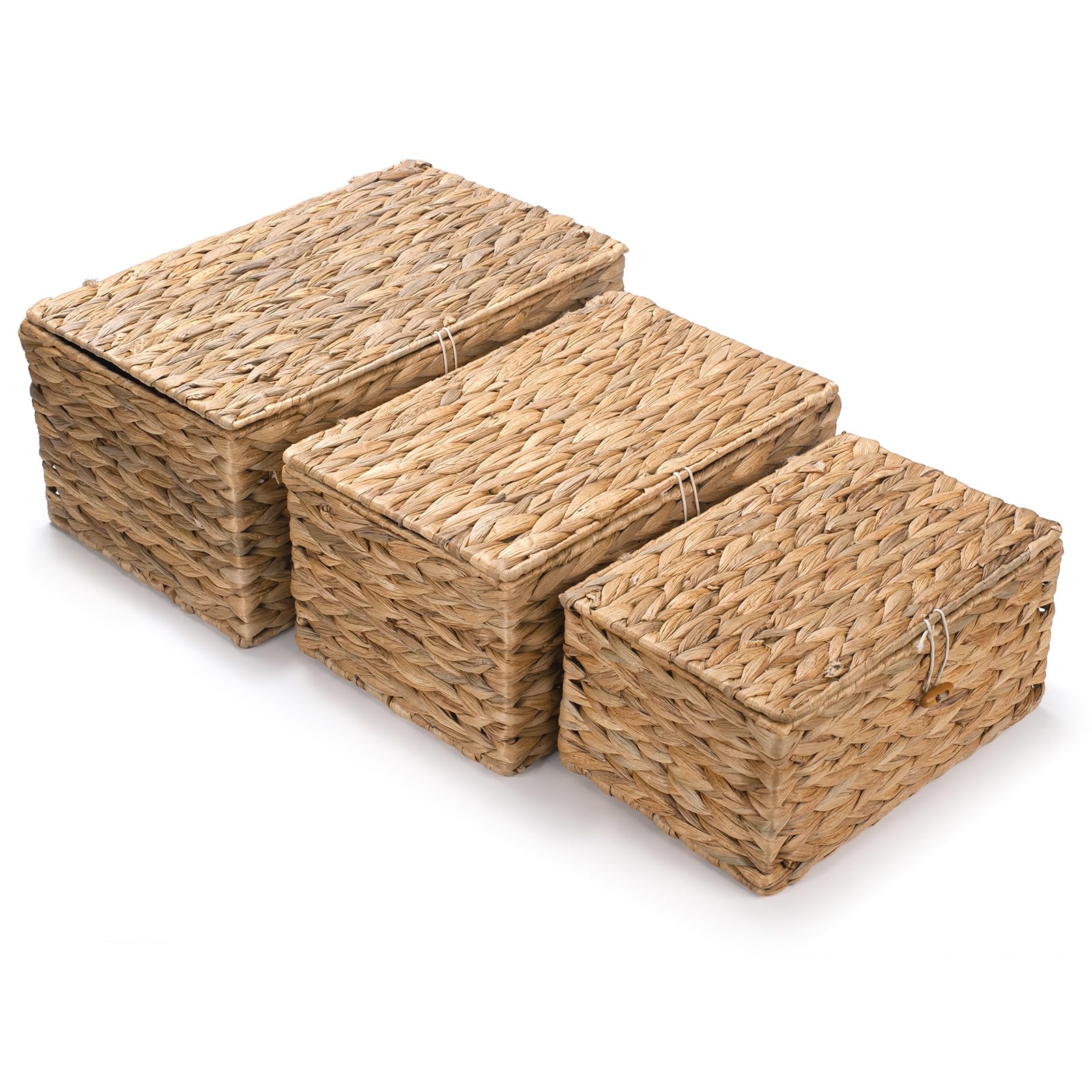 XIMISISE Confezione da 3 cesti portaoggetti in vimini con coperchio, cestini in giacinto d'acqua, cesti intrecciati per Shlef, scatole decorative per organizzare
