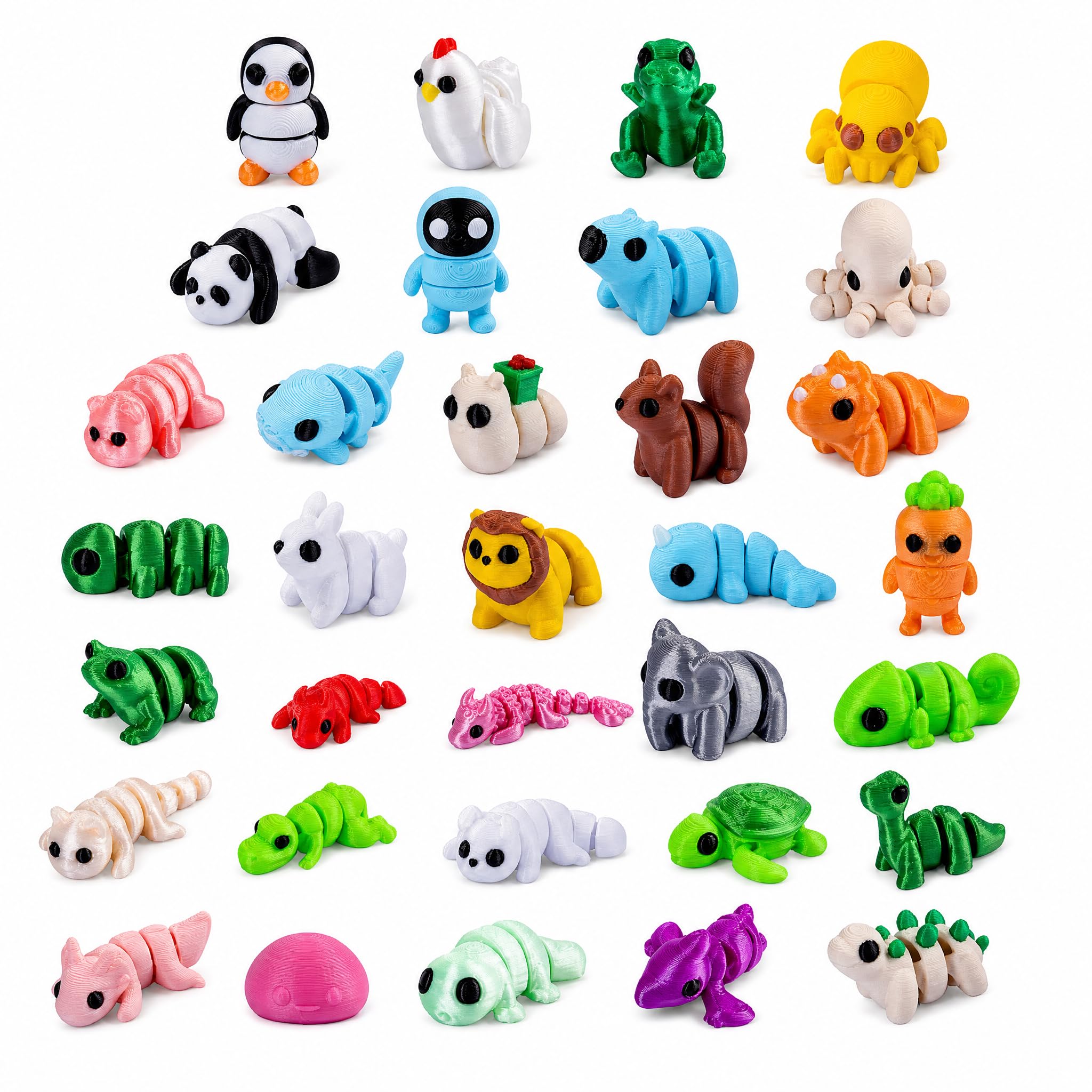 Waoferfio 33PCS Mini 3D Printed Animals, Articulated Fidget Toy Set, Movable Joint Animal Figures, Desktop Decor & Photographic Props for Home Office
