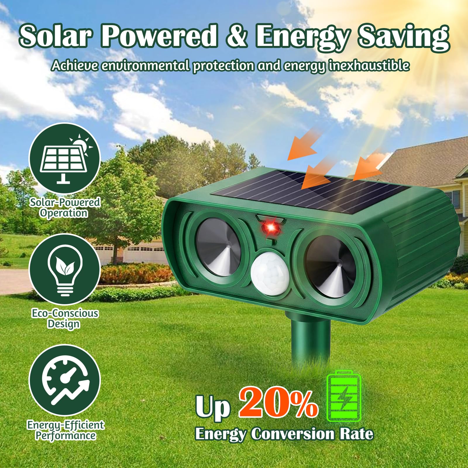 Repelente Gatos, Repelente Ultrasónico Energía Solar Repelene de Animales al Aire Libre Impermeable Ahuyentador para Gatos Aullentador de Animales para Gatos Martas Mapaches Perros