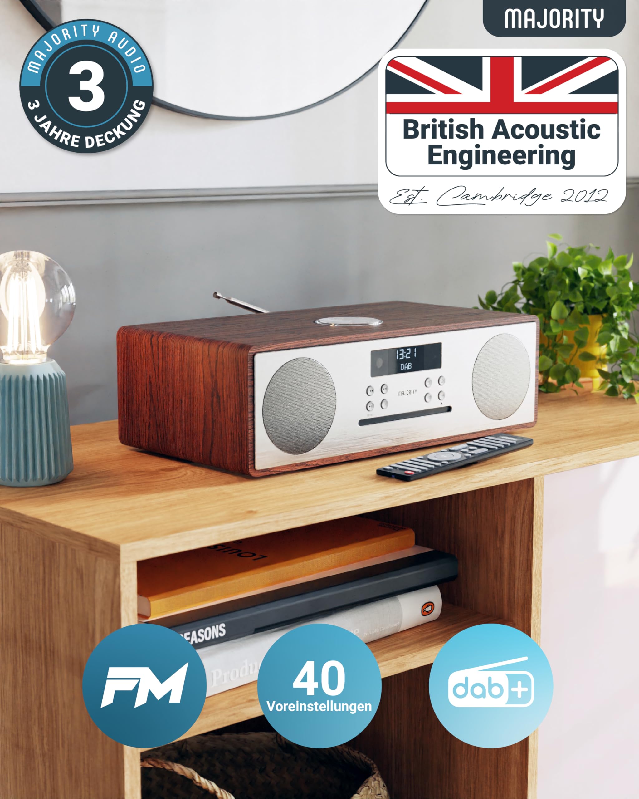 Majority Oakington DAB & UKW CD-Player und Digitalradio Kompaktanlagen | Bluetooth Lautsprecher mit Radio Bluetooth | HiFi Musikanlage mit Dual USB Eingang/Aufladen, AUX/USB, Dab Radio CD Stereoanlage