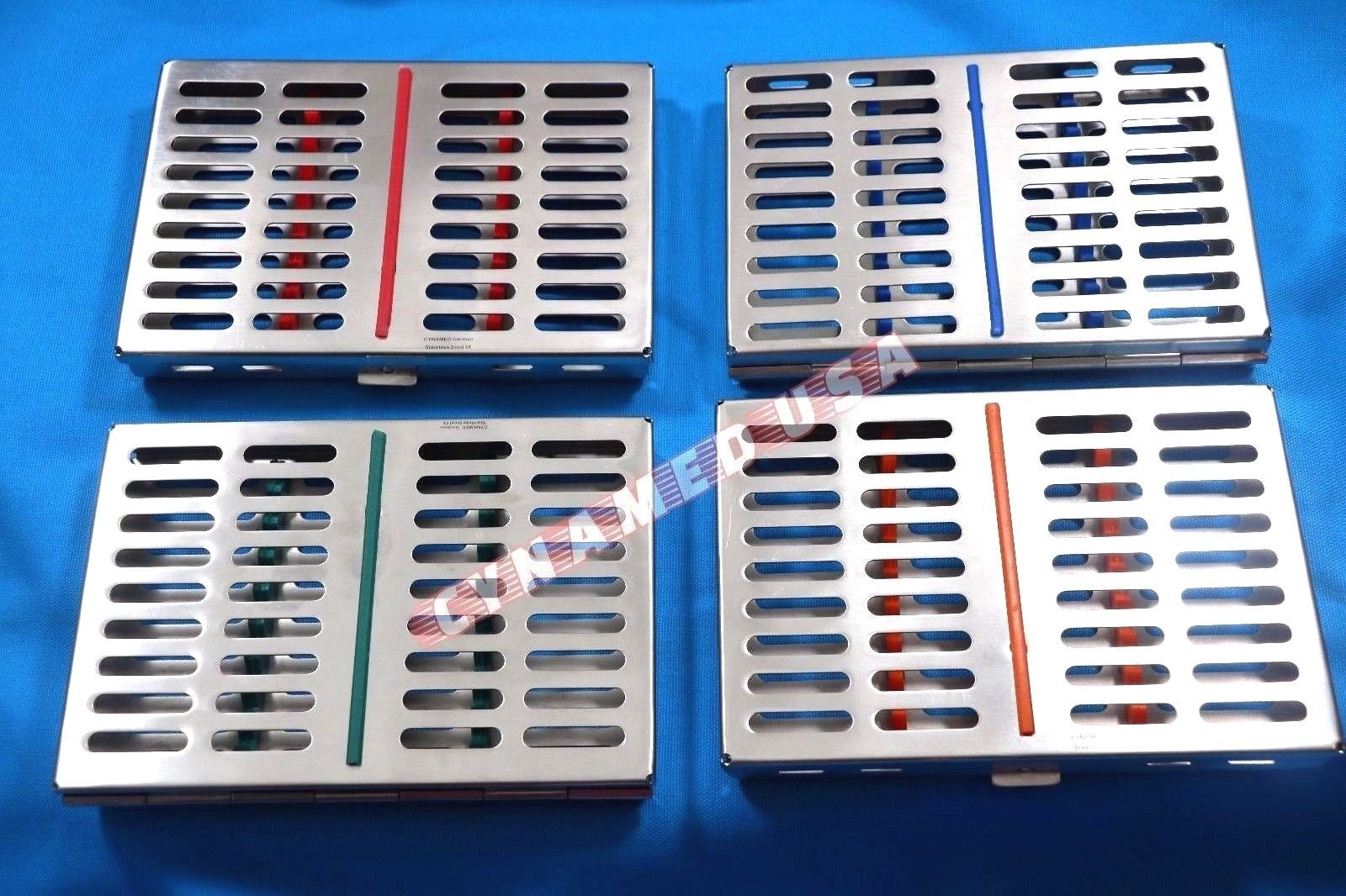 German Stainless 4 Dental Sterilization Cassette Rack Tray Box for 10 Instruments