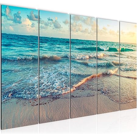 Runa Art Meer Strand Bild Wandbilder Wohnzimmer Xxl Blau Beige Panorama 120 X 80 Cm 3 Teilig Wanddeko 015531a Amazon De Baumarkt