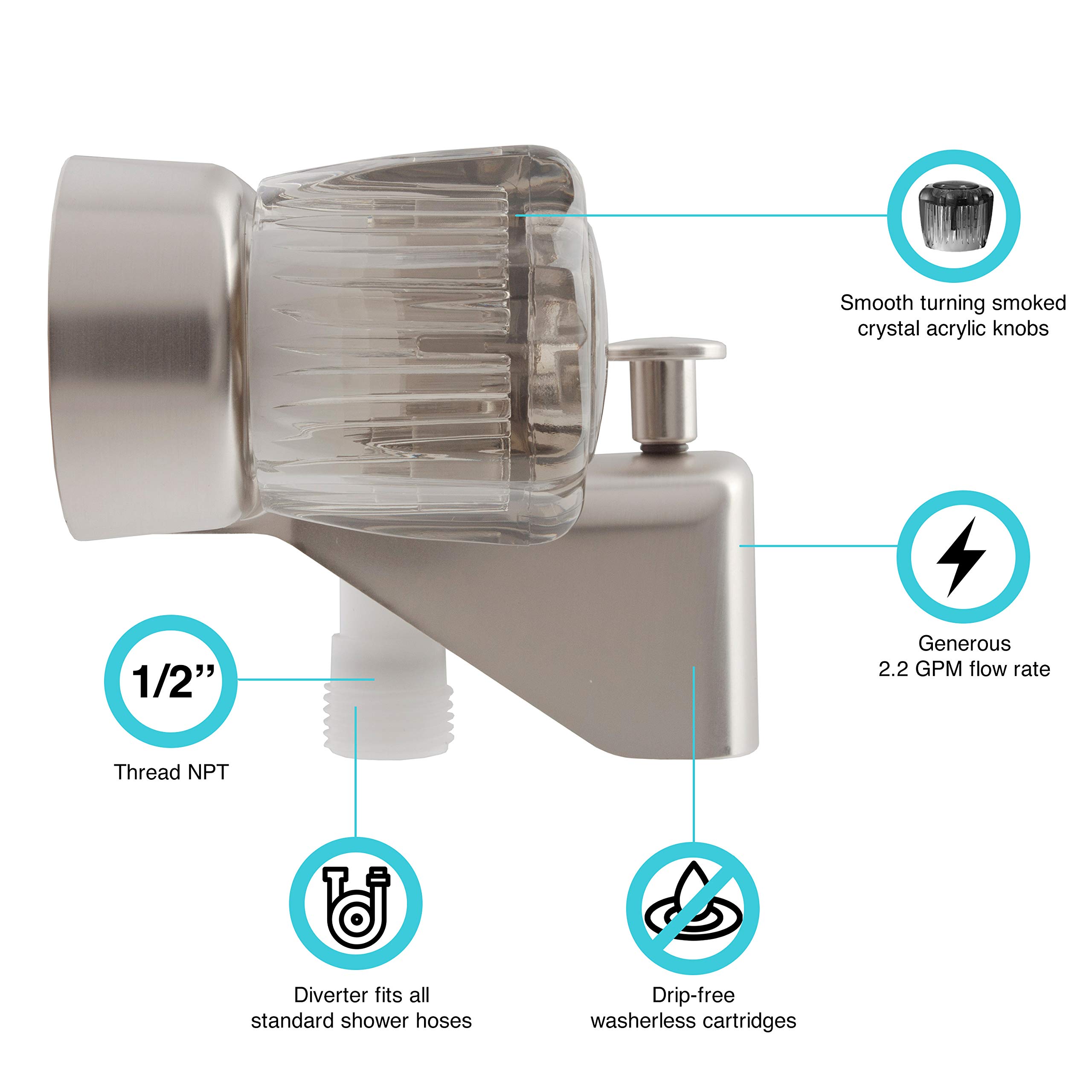 Dura Faucet - Grifo para bañera y ducha para vehículos recreativos, autocaravanas, remolque de viaje, etc., pomos acrílicos