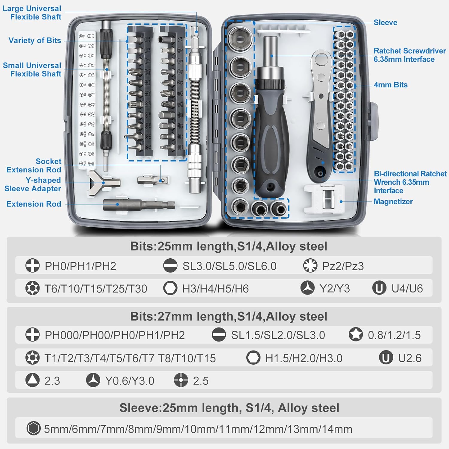 Ratchet Screwdriver Set, 68-in-1 Multi-Tool with 180° Rotatable Handle, High-Density CRV Steel Precision Bits, Magnetic Tip, Ergonomic Grip, for Computer, Bike, Car, Home Repairs (9902B)