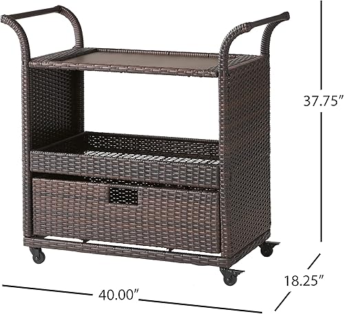 Miniatura 3 de Christopher Knight Home Azriel - Carrito de bar de mimbre para interiores, color marrón