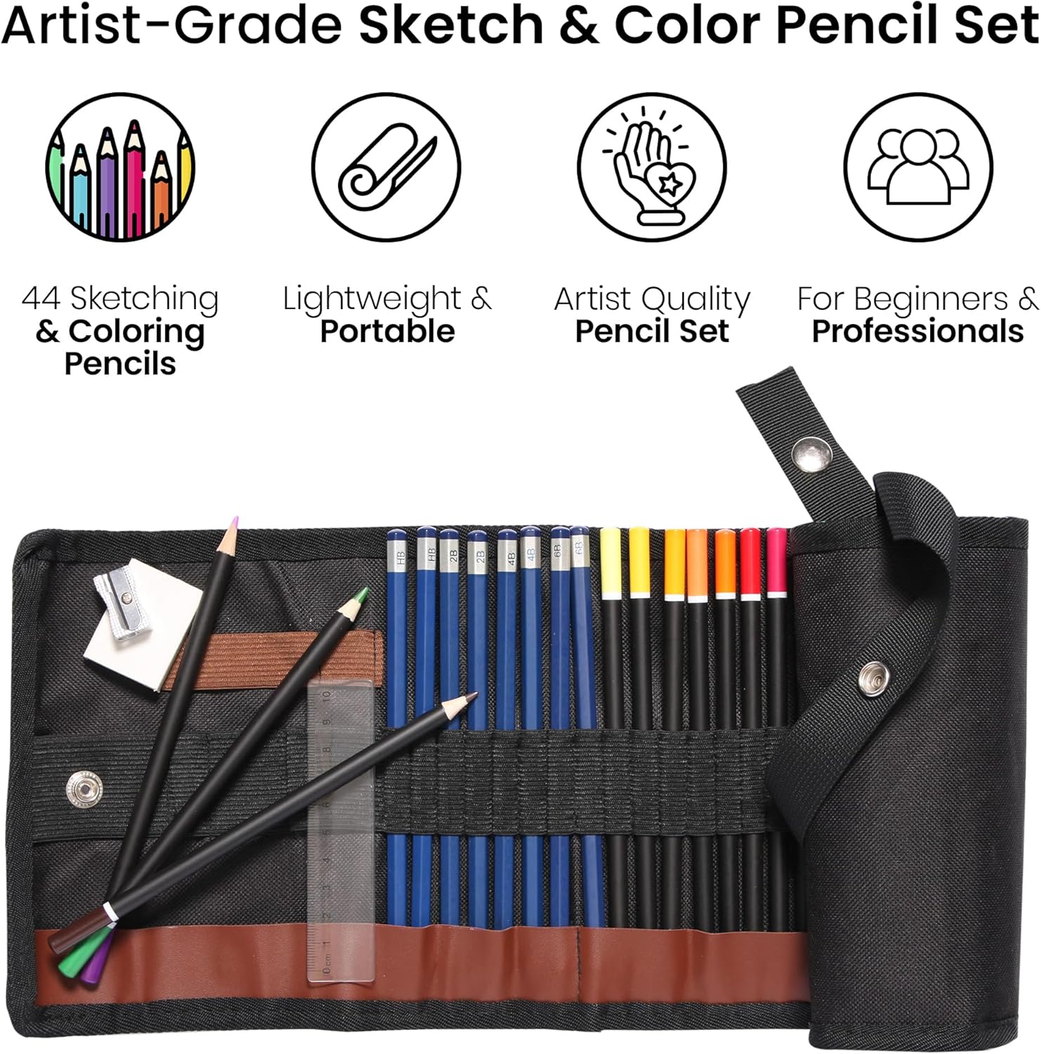 ARTISTIK Coloring Pencils Wrap Set with Vivid Colors – 47-Piece Artist Grade Drawing & Sketching Colored Pencil Set – 3.5mm Colored Pencils for Adults Coloring Books