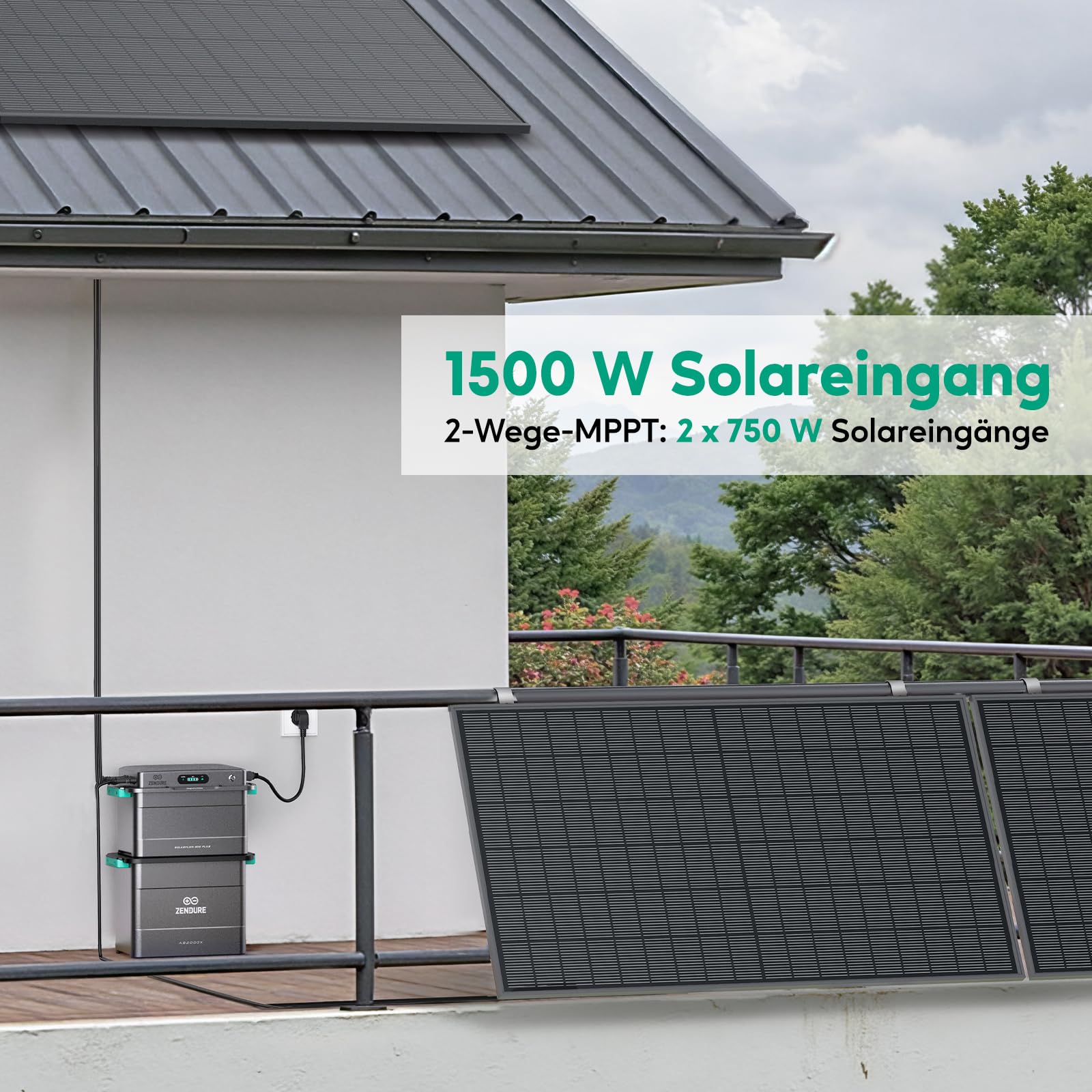 Zendure SF800 Plus Balkonkraftwerk mit Speicher, mit 2 515W Solarpanels | 800W AC-Ausgang, 1,92kWh Kapazität, Erweiterbar auf 11,52kWh, bis zu 2×750W MPPT, IP65, HEMS, Kompaktes All-in-One-Design