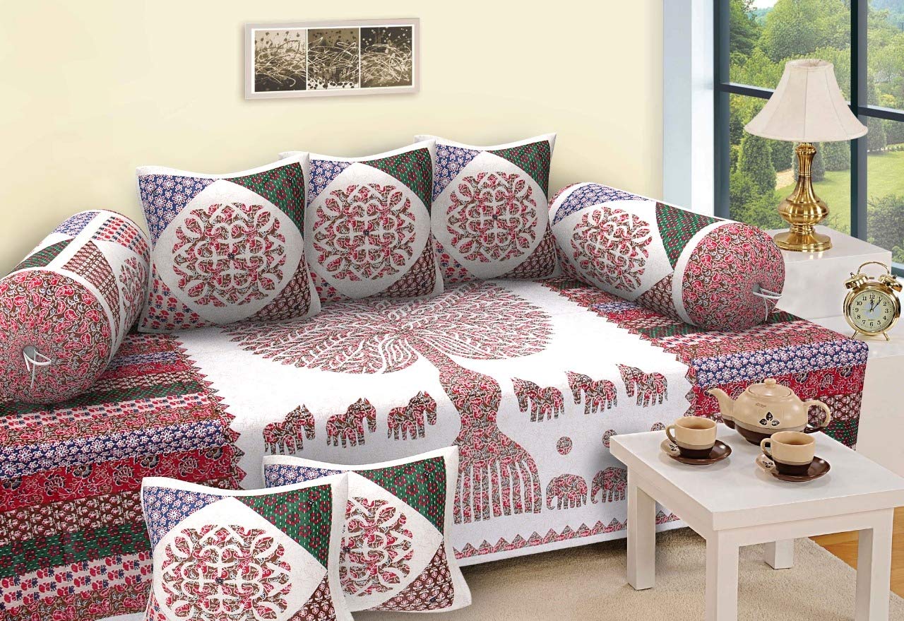 SHAKUMBHARI FAB Cotton of 3 Cousins 2 Bluster with Single Bedsheet Barmeri Diwan Set Combo of 6 Pieces (Multicolour)