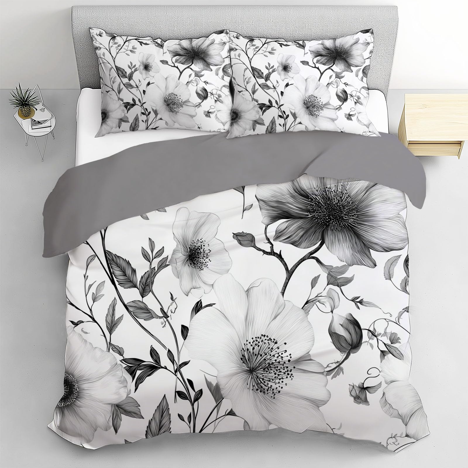 Housse de couette 200x200 noire style peinture à l'encre pour chambre adulte cosy