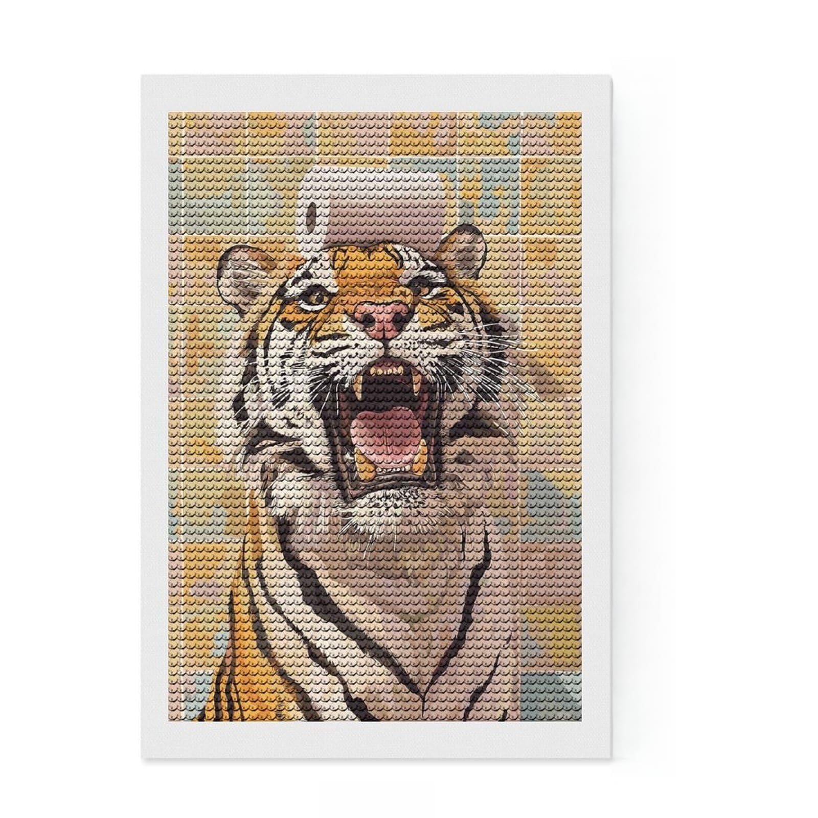 Junmoney Tiger with Toilet Paper on Head Diamond Painting Set 8"x12", Holiday Gift Idea, for Women, Easy Handmade Project, Vintage Style Decor