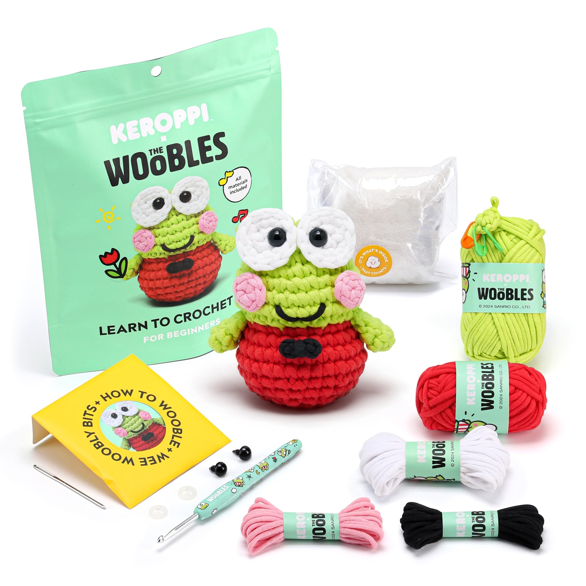 The Woobles Hello Kitty Crochet Kit - Beginners Wooble Crochet Animal Kit Crafts with Easy Peasy Yarn as seen on Shark Tank - with Step-by-Step Video Tutorials (Keroppi)
