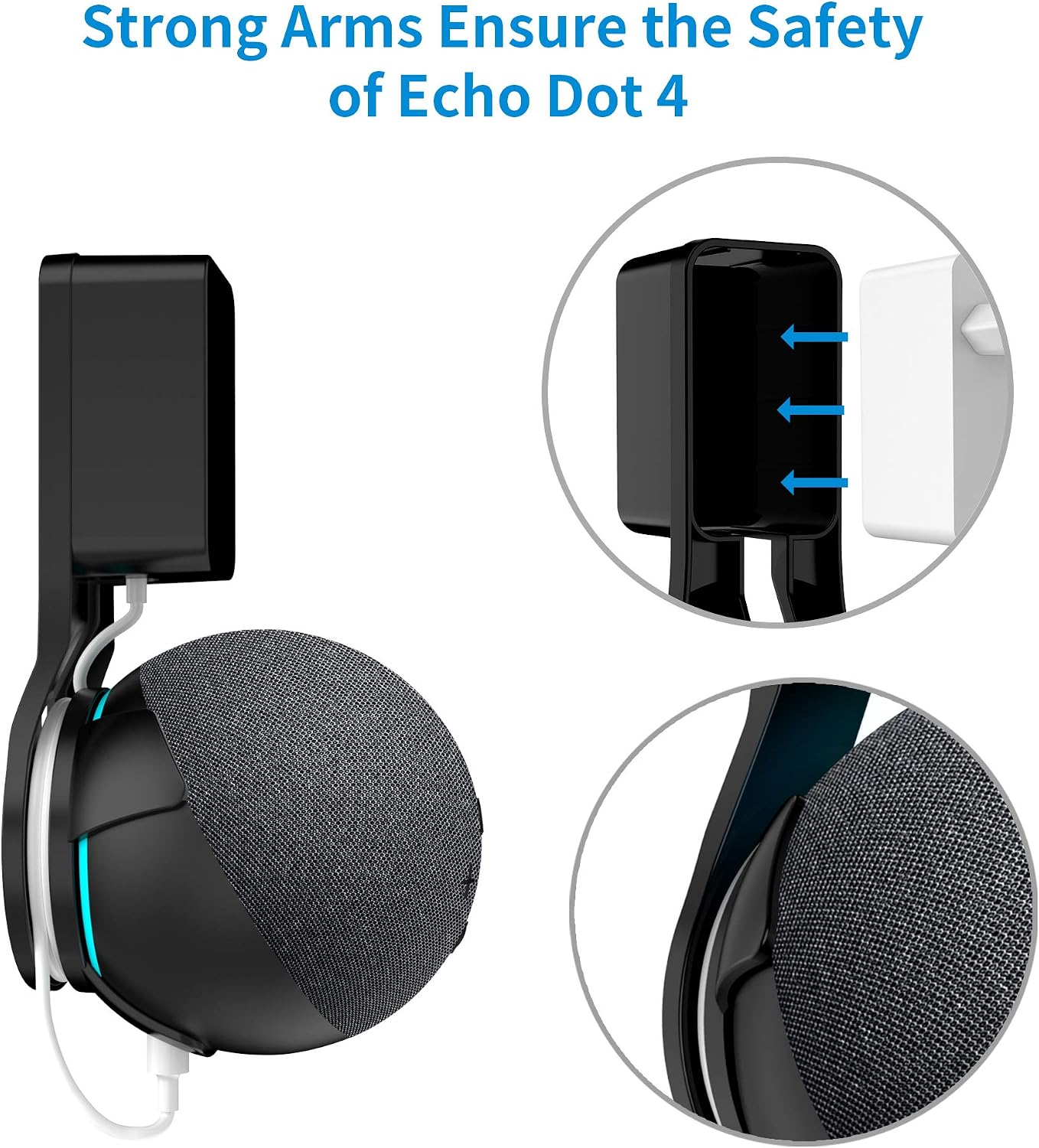 SPORTLINK Echo dot 4 Generation Wall Mount - Outlet Hanger Holder for All New Dot 4th Gen, Compact Bracket Case Plug Space-Saving Accessories Built-in Cable Management Shelf (Black)