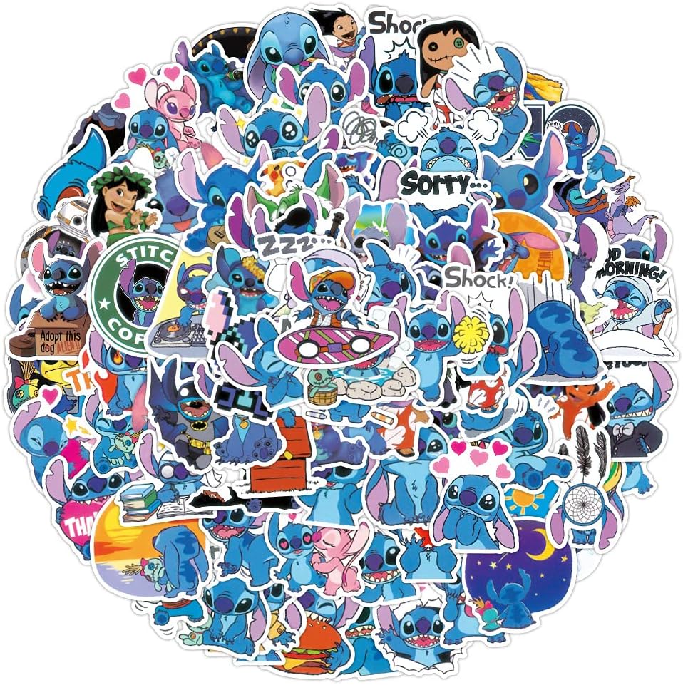 Lilo & Stitch Stickers Pack, 100PCs, Cartoon Vinyl Waterproof Decals for Water Bottle, Laptop, PC, Case, Car, Notebook, Skateboard, Journal, Aesthetic Stickers as Gifts for Kids, Teens, Girls (Lilo