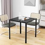 HOMCOM Square Dining Table for 2-4 People, Modern Kitchen Table with Tabletop Tempered Glass and Metal Legs for Dining Room, Living Room, Black