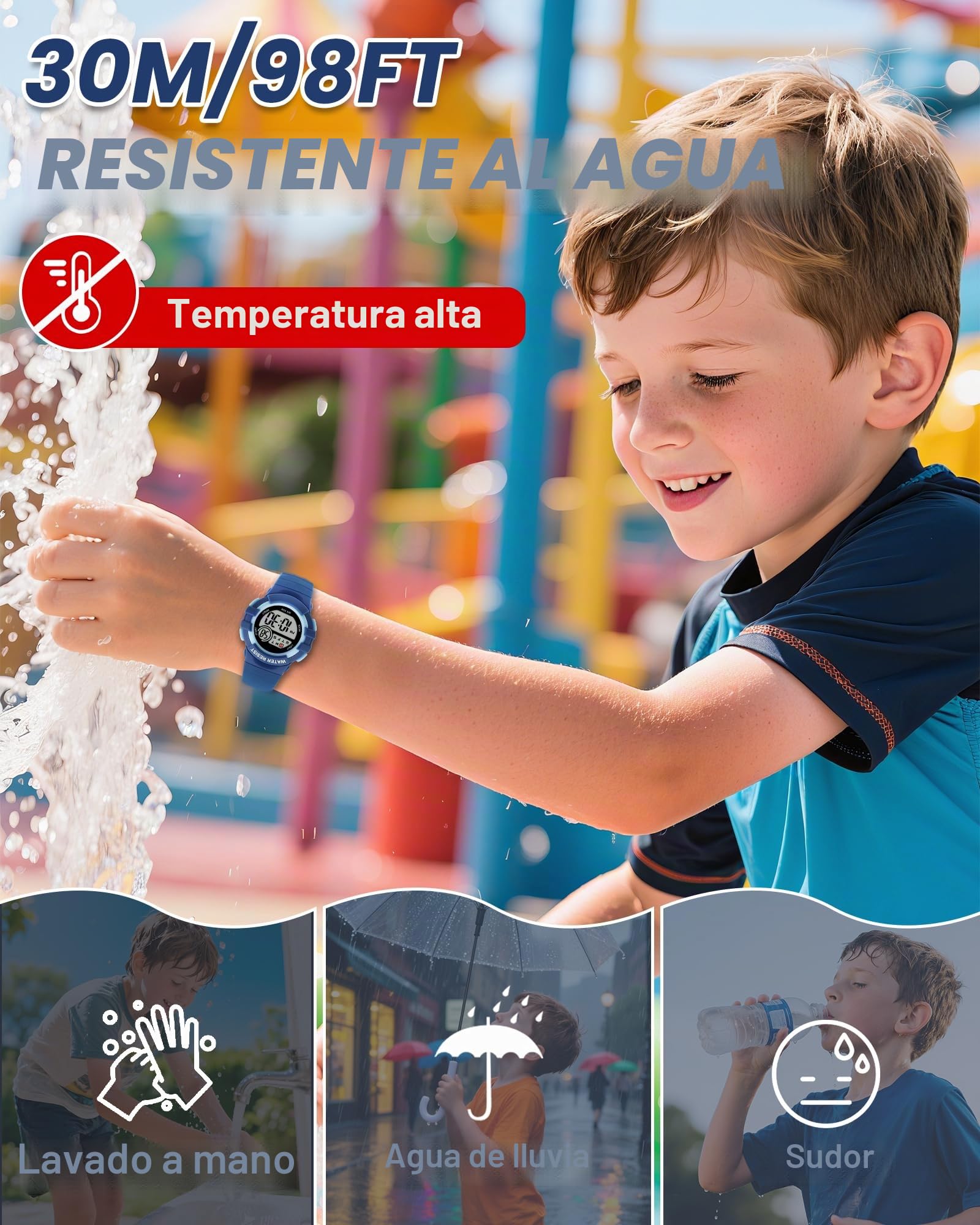 Reloj Niño Digital Infantil con 7 Luces LED,Impermeable 3 ATM, Alarma,Fecha,Cronómetro,Reloj Deportivo de Pulsera para Niñas y Niños,Regalo Ideal