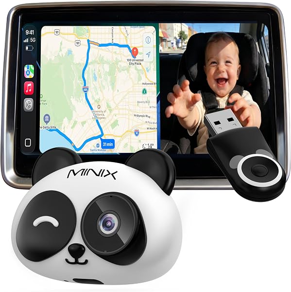 MINIX CA520 Caméra Bébé pour CarPlay Sans Fil – Moniteur Bébé Voiture 1080P HD pour iPhone, Caméra Siège Arrière avec Vision Nocturne, Grand Angle 150°, Faible Latence, Plug & Play pour Véhicules CarP - 1