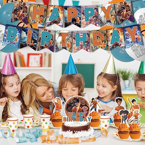 Miniatura 5 de Percy Jackson - Juego de decoraciones de fiesta de cumpleaños con suministros temáticos de dibujos animados, bandera, decoración para pasteles, 12
