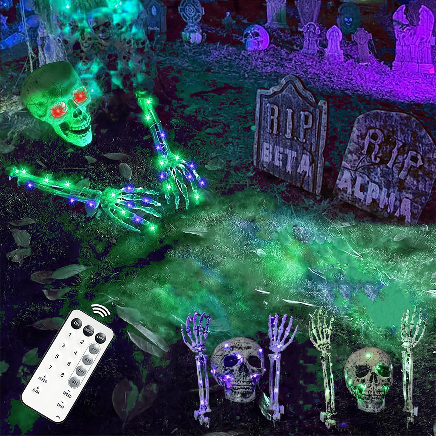 Maxee Halloween Skelett Set - Leuchtender Totenkopf Mit LED Lichterketten
