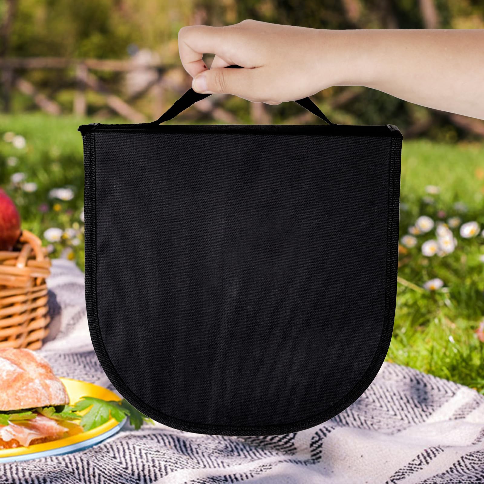 Set de vaisselle de camping pour 2 personnes, 12 pièces, en acier inoxydable, couverts de pique-nique, poches de couverts portables, manches à rayures en bois, nappe de table à manger