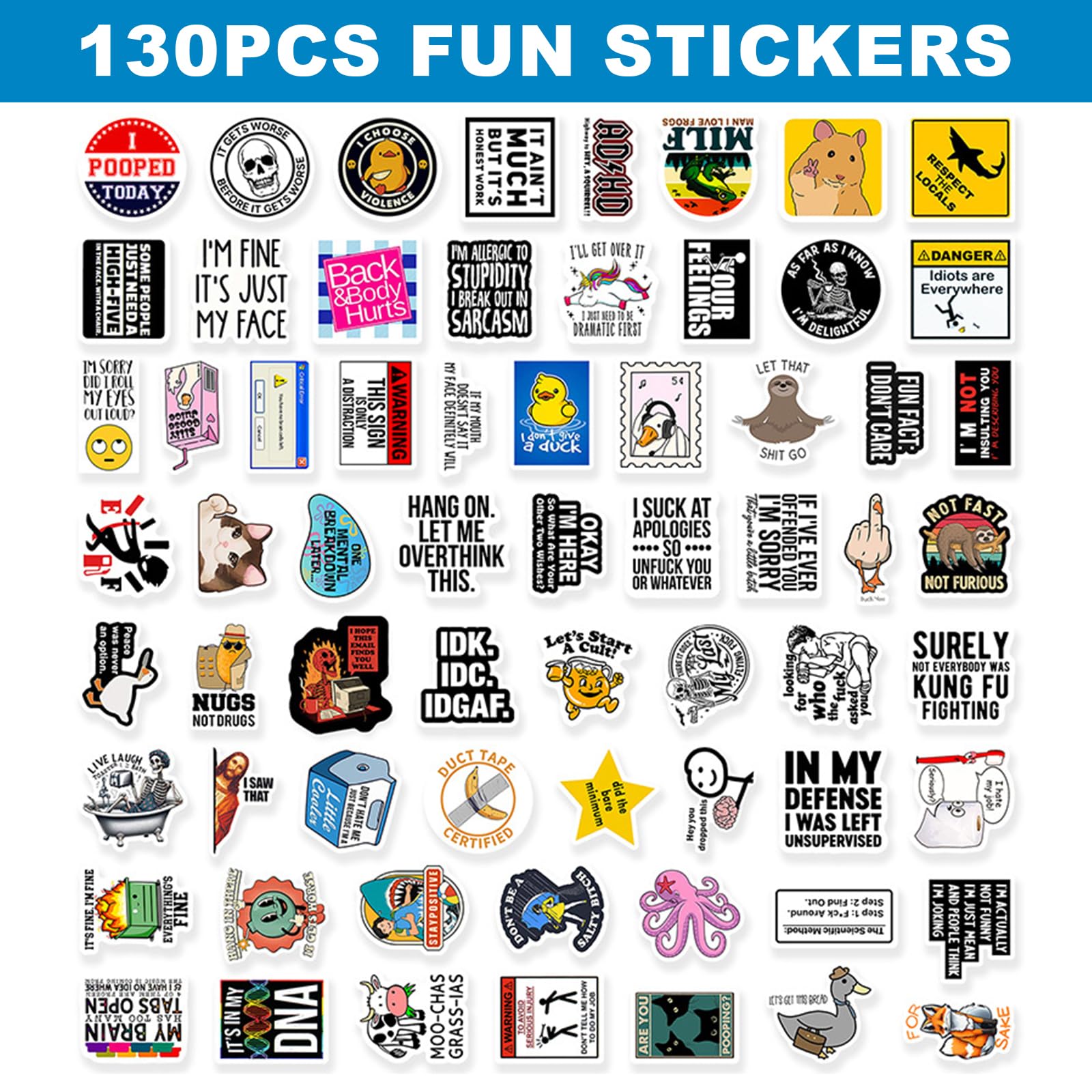 130 Piezas Conjunto De Stickers Divertidos, Material De PVC Impermeable, Calcomanías Geniales Y Graciosas para Adultos, Ideal para Botellas De Agua, Portátiles, Autos Y Más