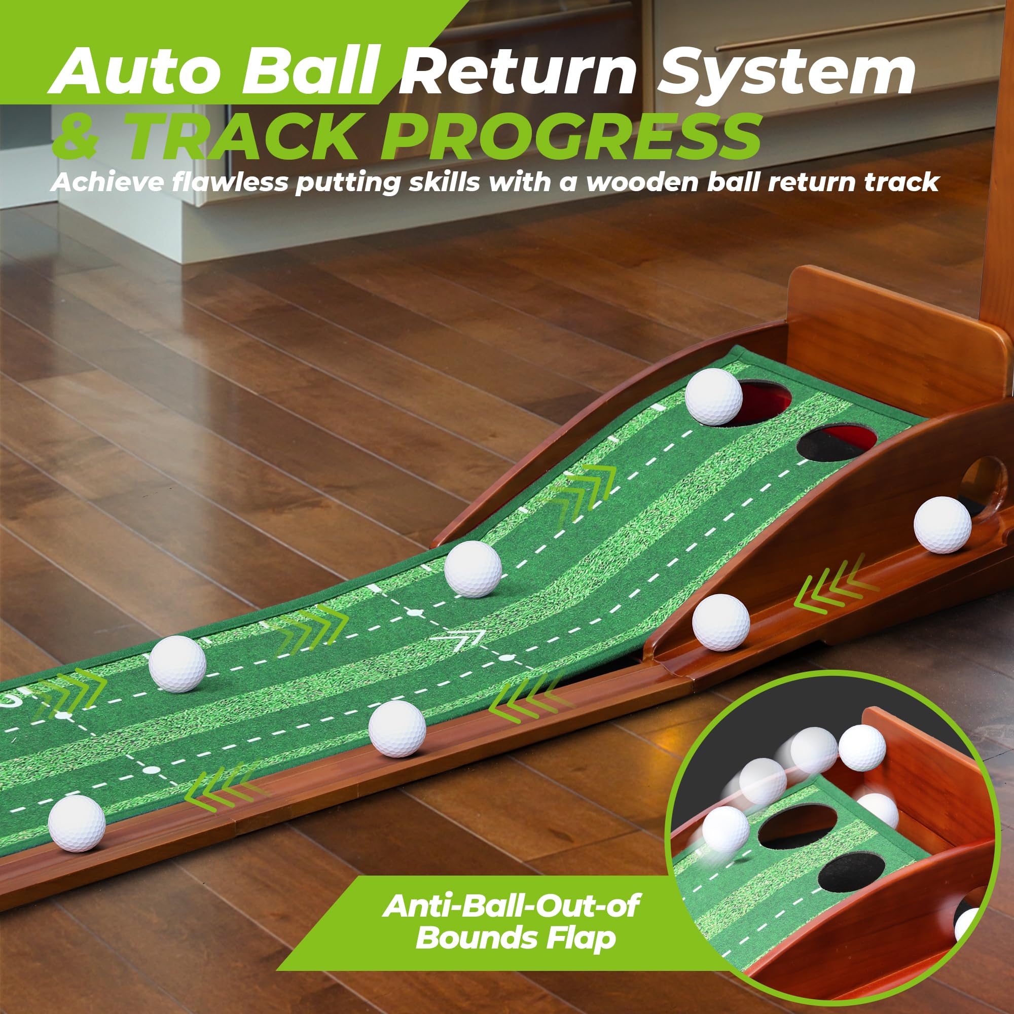 Golfguru Putting Green, tapete de golf de 10 pies con pista de retorno automático de bolas, verdes de putting para interiores para el hogar con terciopelo de cristal grueso sin arrugas, accesorios de