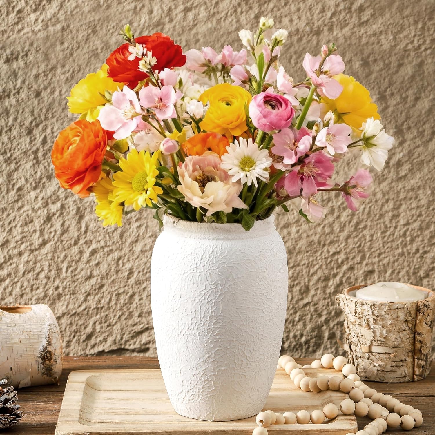 Ceramic Farmhouse Flower Vase, 8.2 Inch Terracotta Rustic Vase, Christmas Decorative Pottery Flower Vases for Living Room, Entryway, Table, Shelf Decor - Image 8