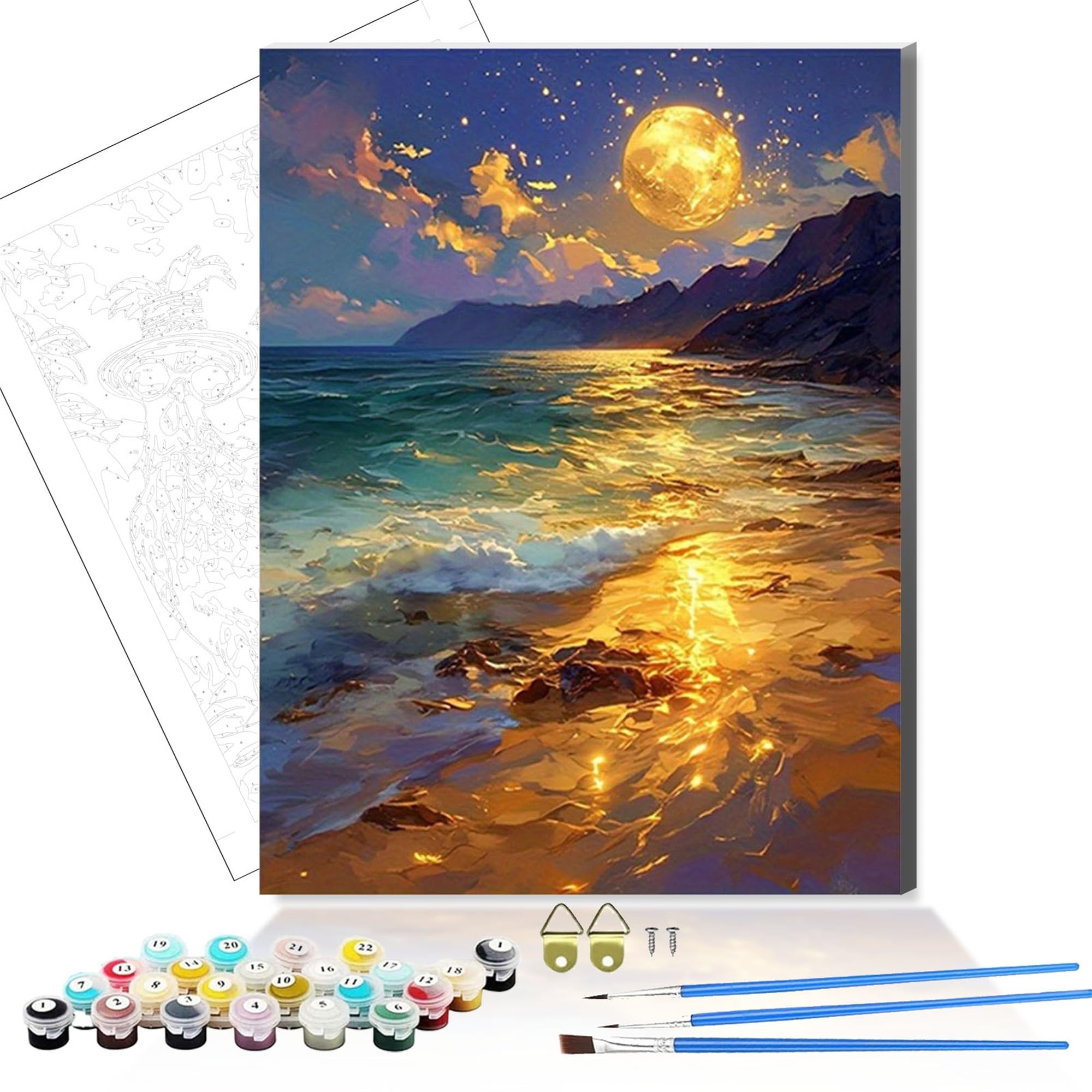 Formeyart Beach Paint By Numbers Kit For Adults,Diy Easy Painting Kits On Canvas With Wooden Framed, Small Color By Numbers Acrylic,Adult Paint By Number For Gifts,Home Wall Decor (Beach)