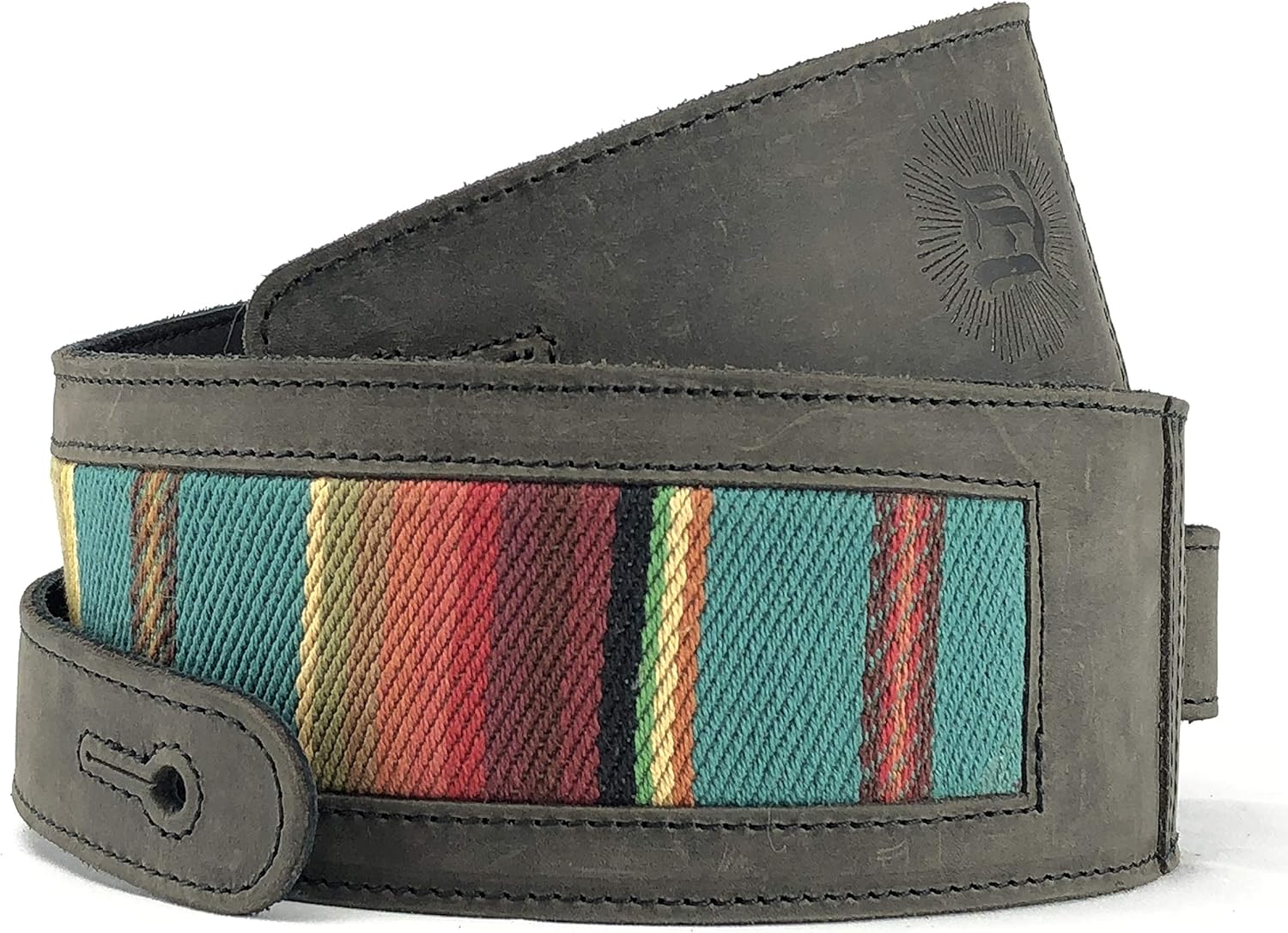 Anthology Gear Southwest Inspired Full Grain Leather Guitar Strap - For Electric, Acoustic, and Bass Guitars - El Camino (Tobacco with Saddle Fabric, 3" Width)